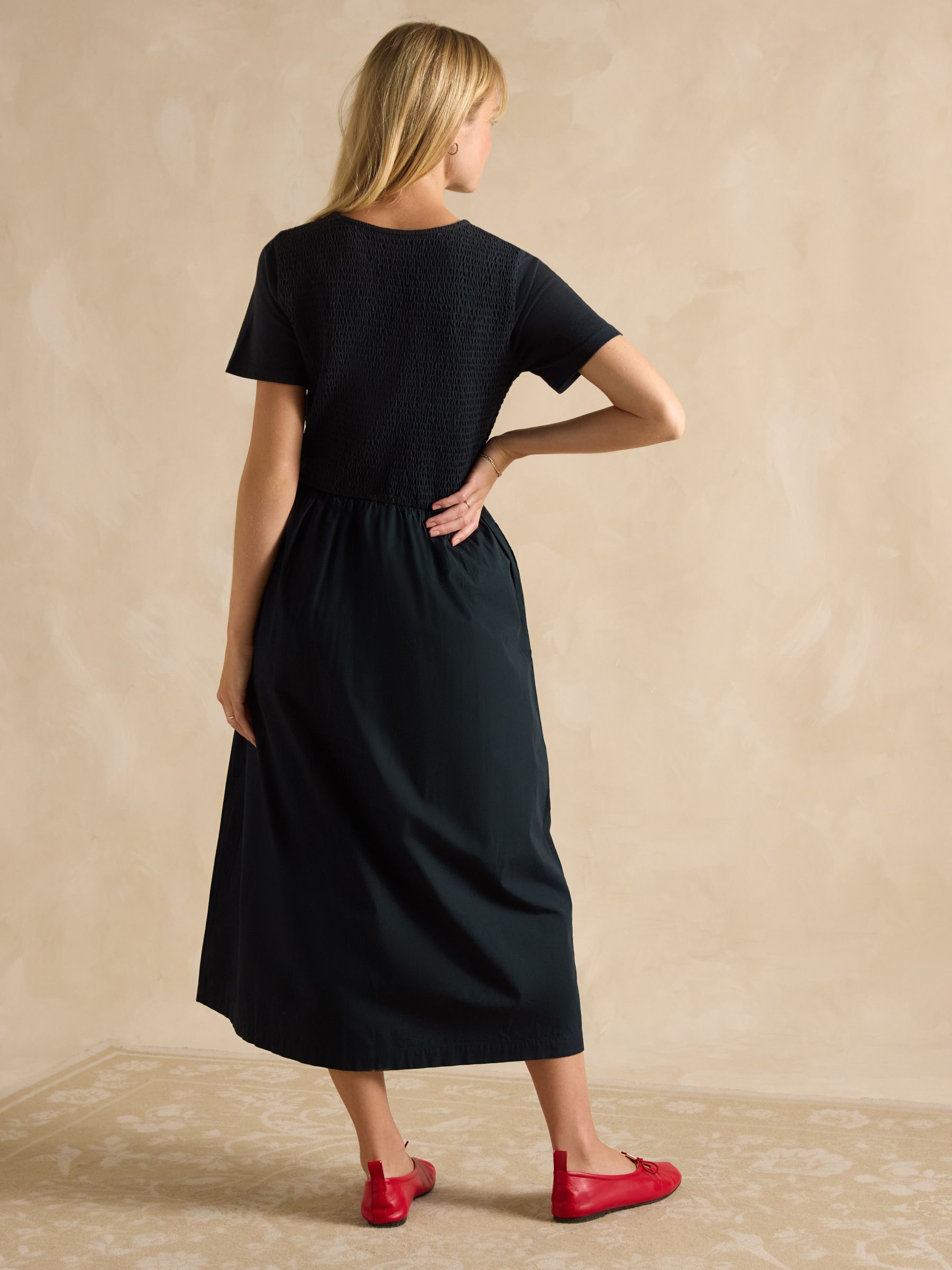Mila Navy Cotton Midi Dress - Image 2 of 7