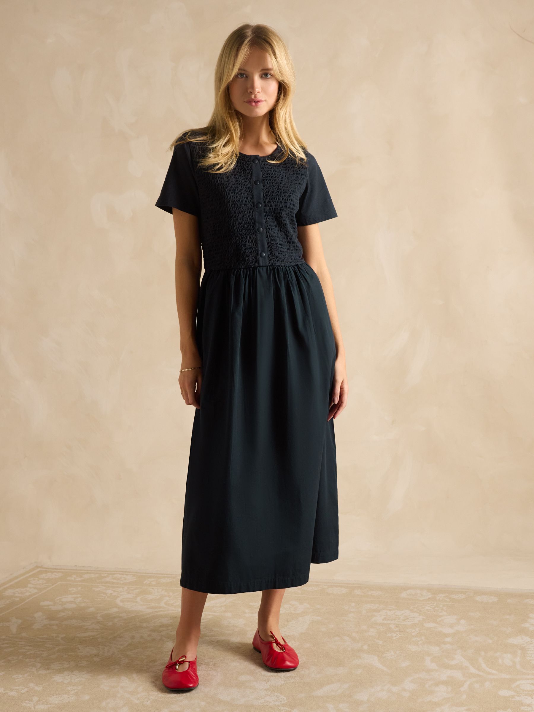Mila Navy Cotton Midi Dress - Image 6 of 7