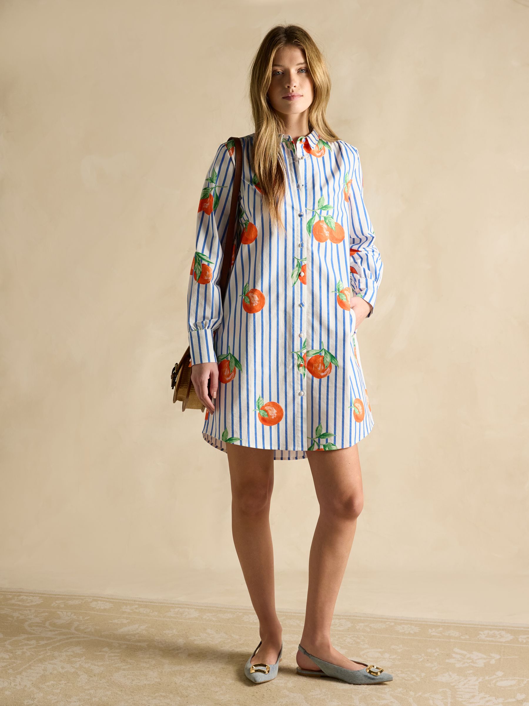 Phoebe Orange Print Cotton Shirt Dress - Image 3 of 7