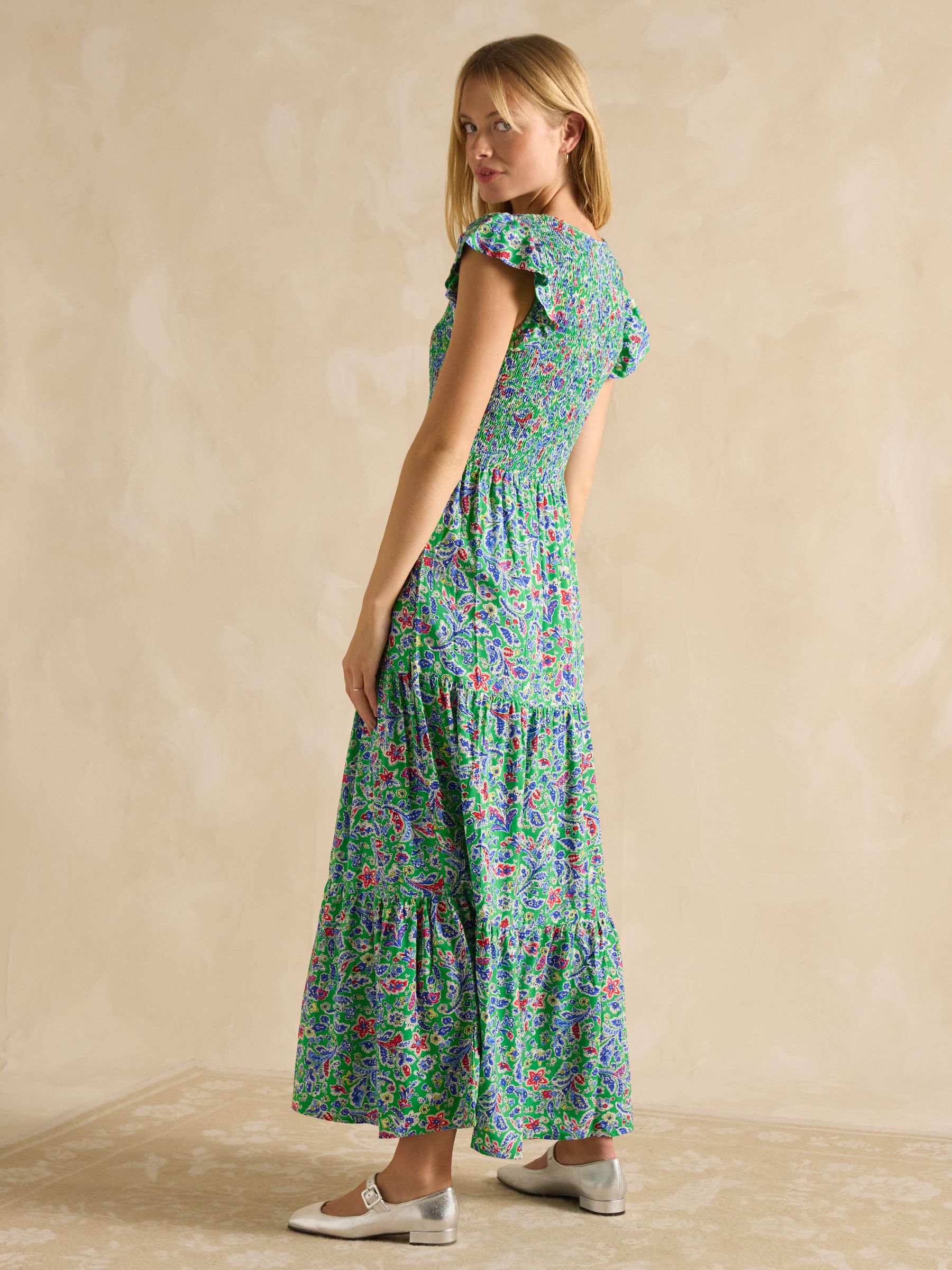 Esme Green Shirred Midi Dress - Image 2 of 6
