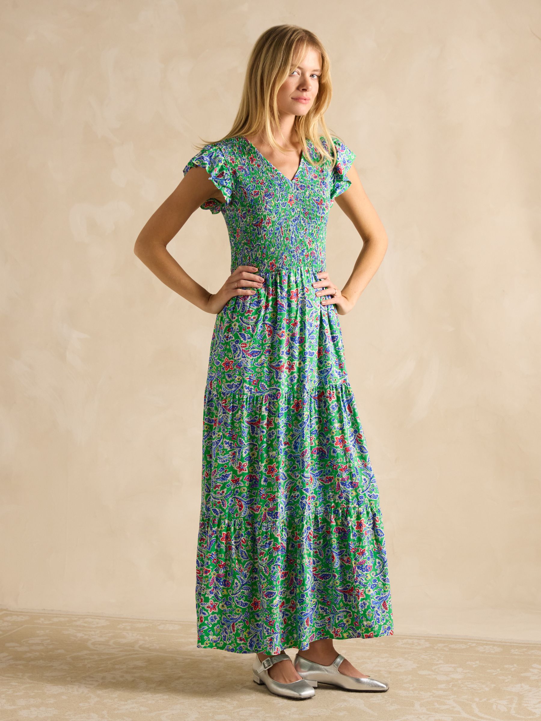 Esme Green Shirred Midi Dress - Image 5 of 6