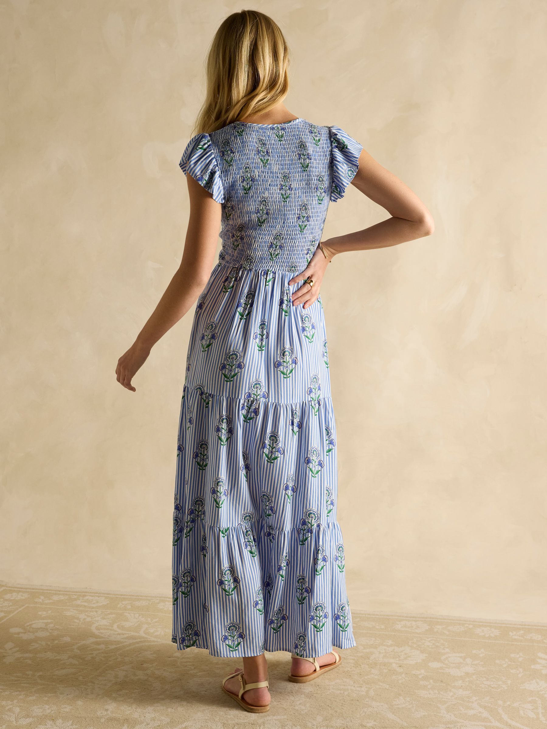 Esme Blue Shirred Midi Dress - Image 2 of 6