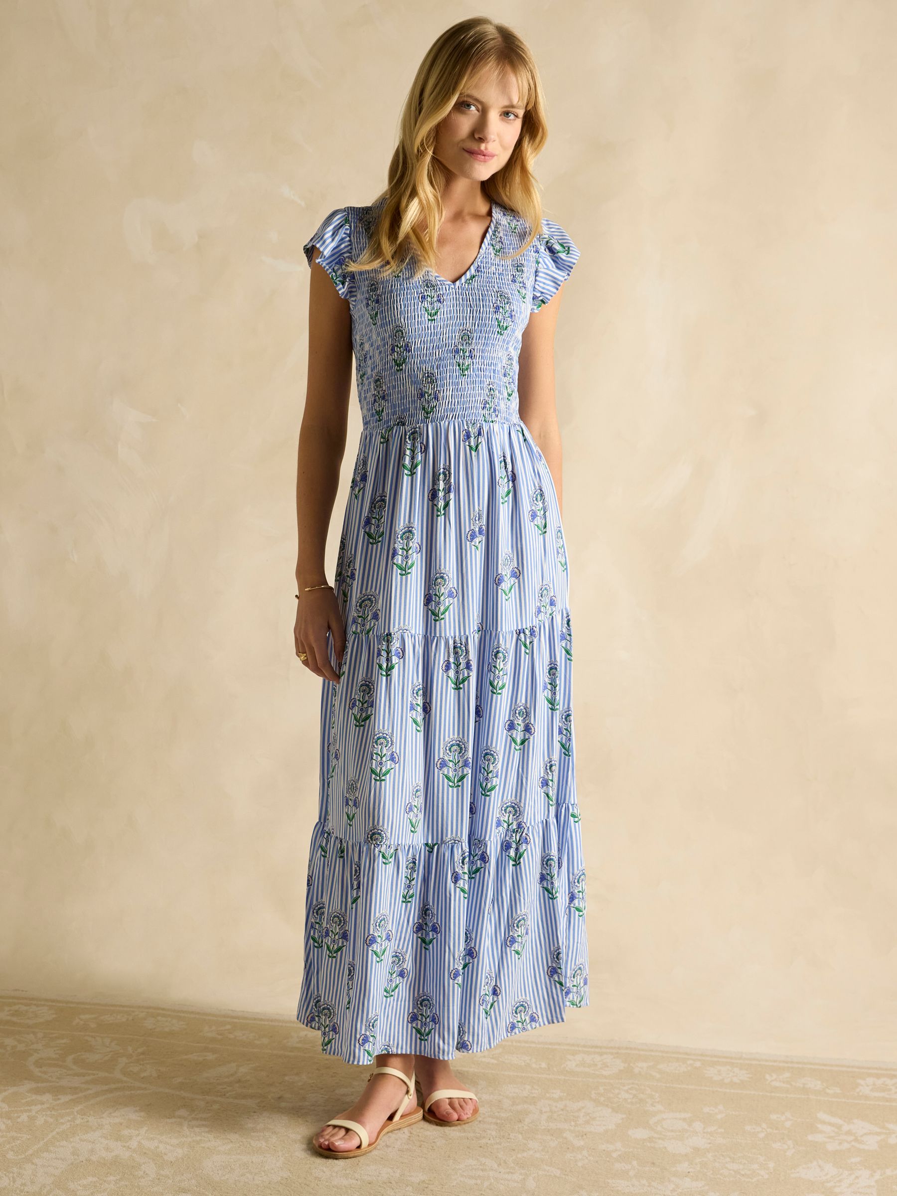 Esme Blue Shirred Midi Dress - Image 4 of 6