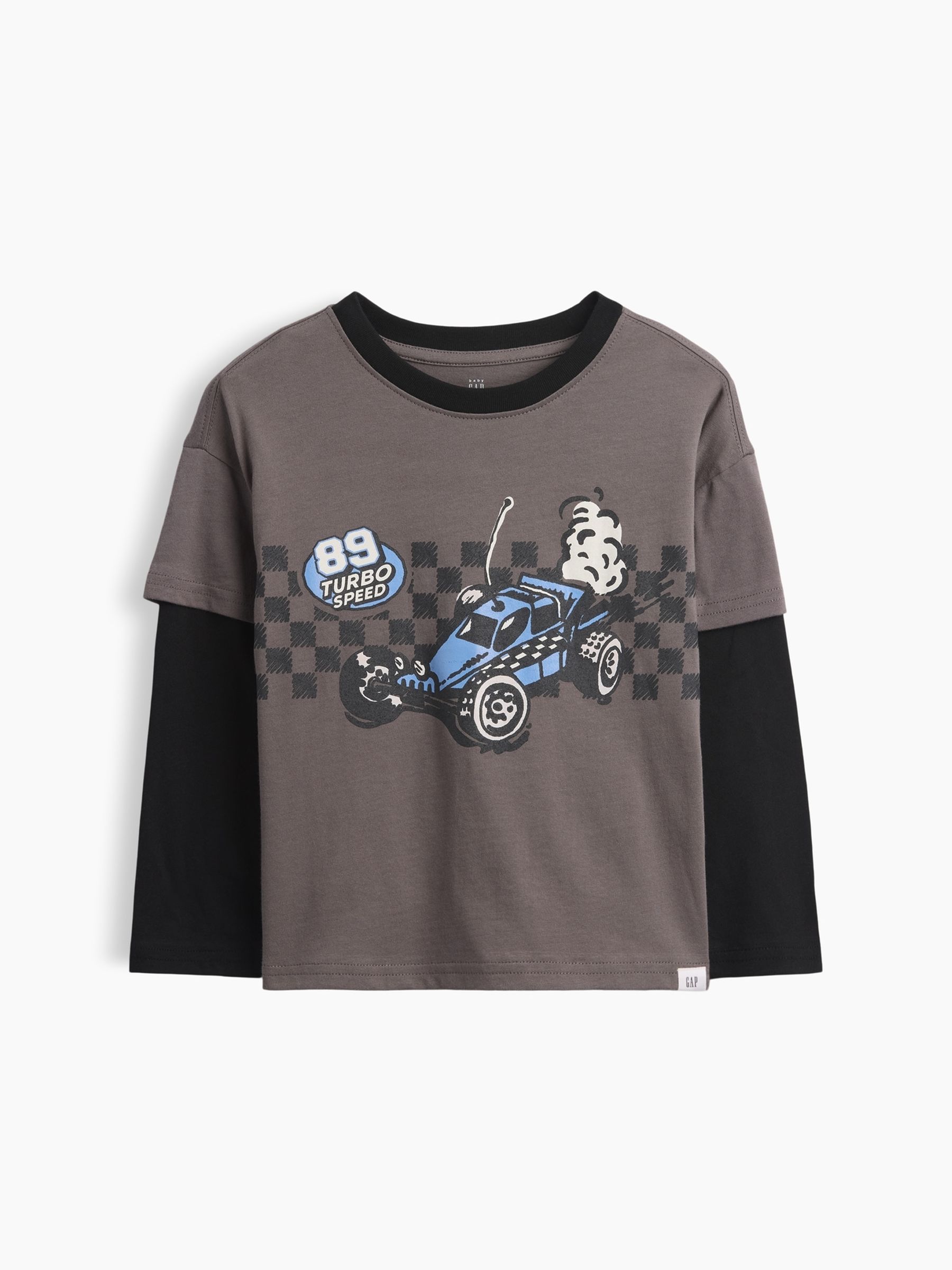 Grey/Black Graphic Long Sleeve T-Shirt - Image 1 of 3