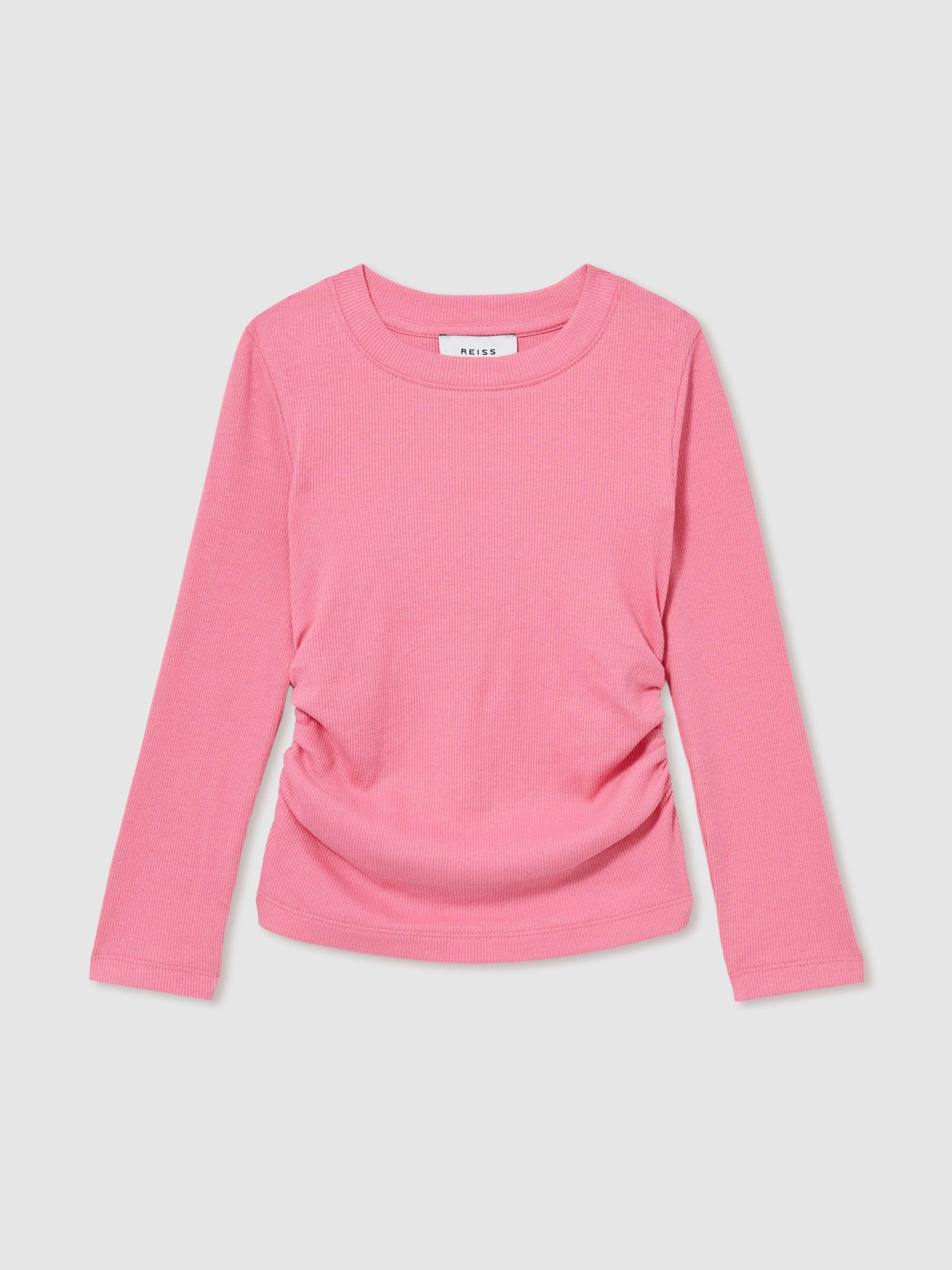 Cotton-Jersey Ruched Long-Sleeve T-Shirt in Pink - Image 2 of 4