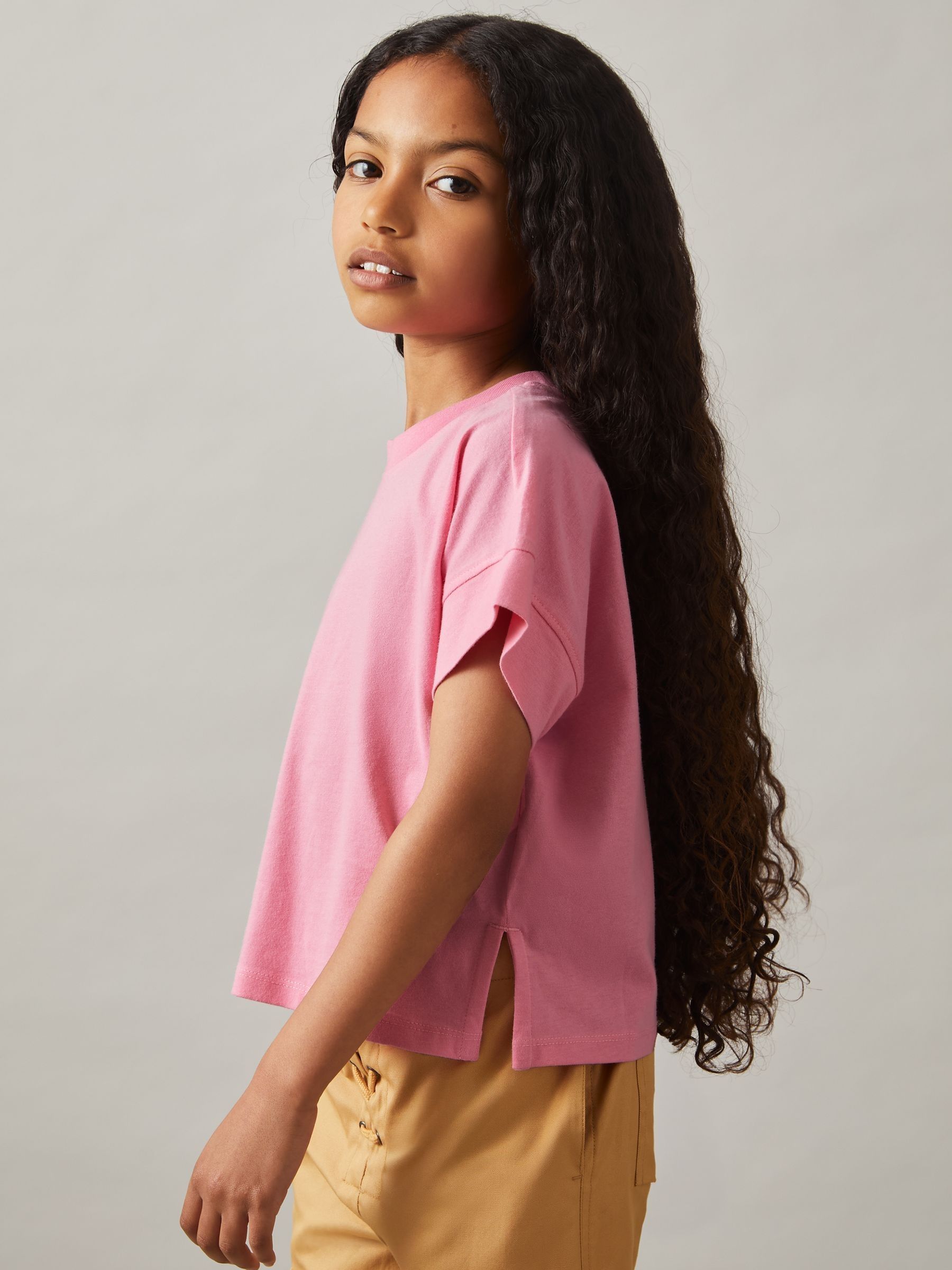 9-13 yrs Cotton Oversized Short-Sleeve T-Shirt in Bright Pink - Image 1 of 4