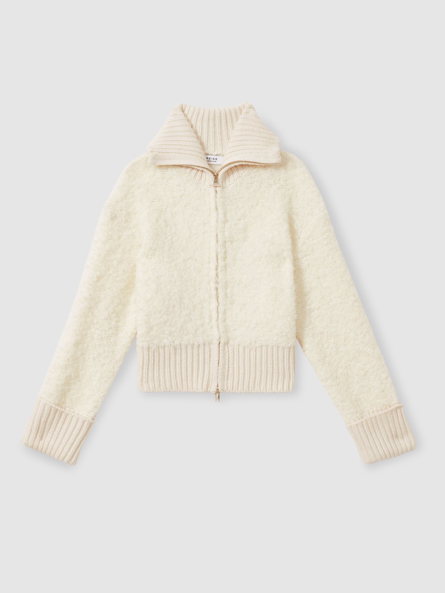 9-13 yrs Fluffy Zip-Through Cardigan With Wool in Cream - Image 2 of 4