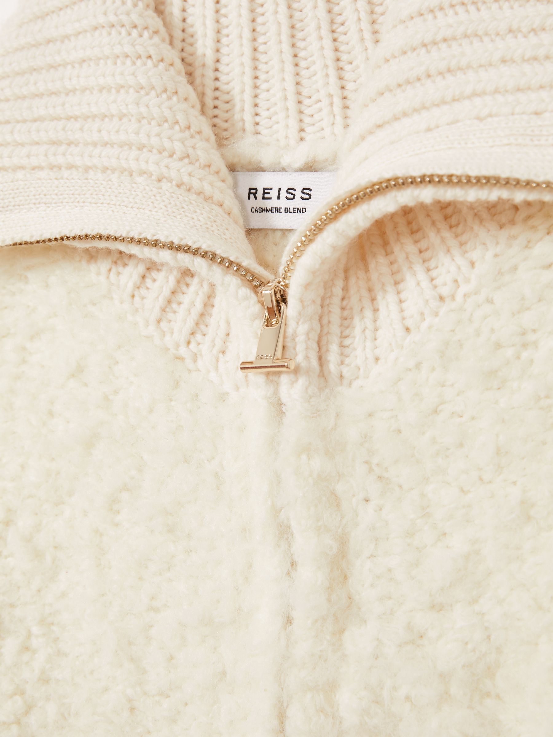 9-13 yrs Fluffy Zip-Through Cardigan With Wool in Cream - Image 4 of 4