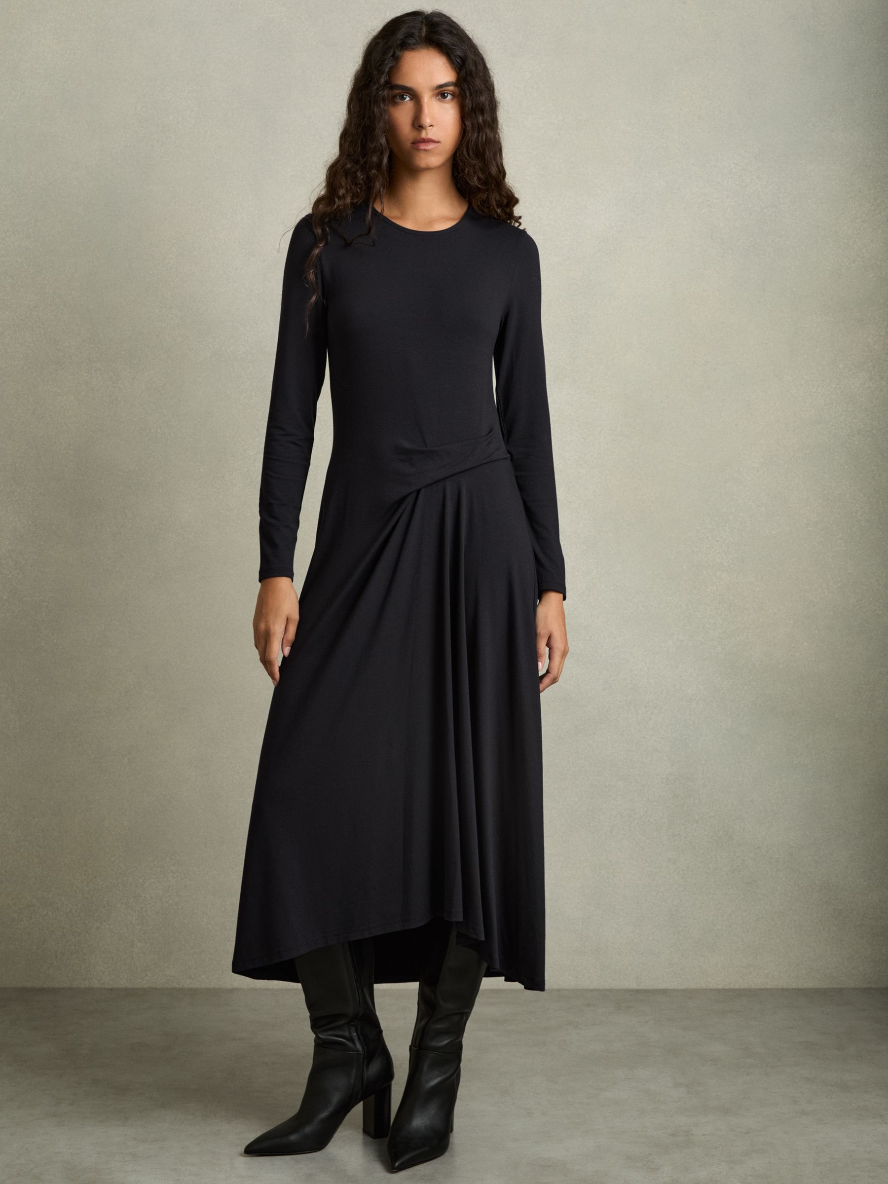 Jersey Draped Midi Dress in Navy - Image 1 of 6