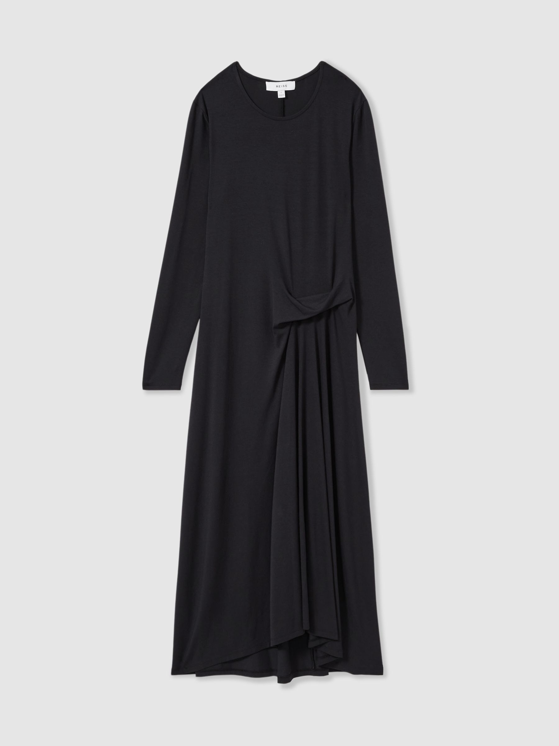 Jersey Draped Midi Dress in Navy - Image 2 of 6