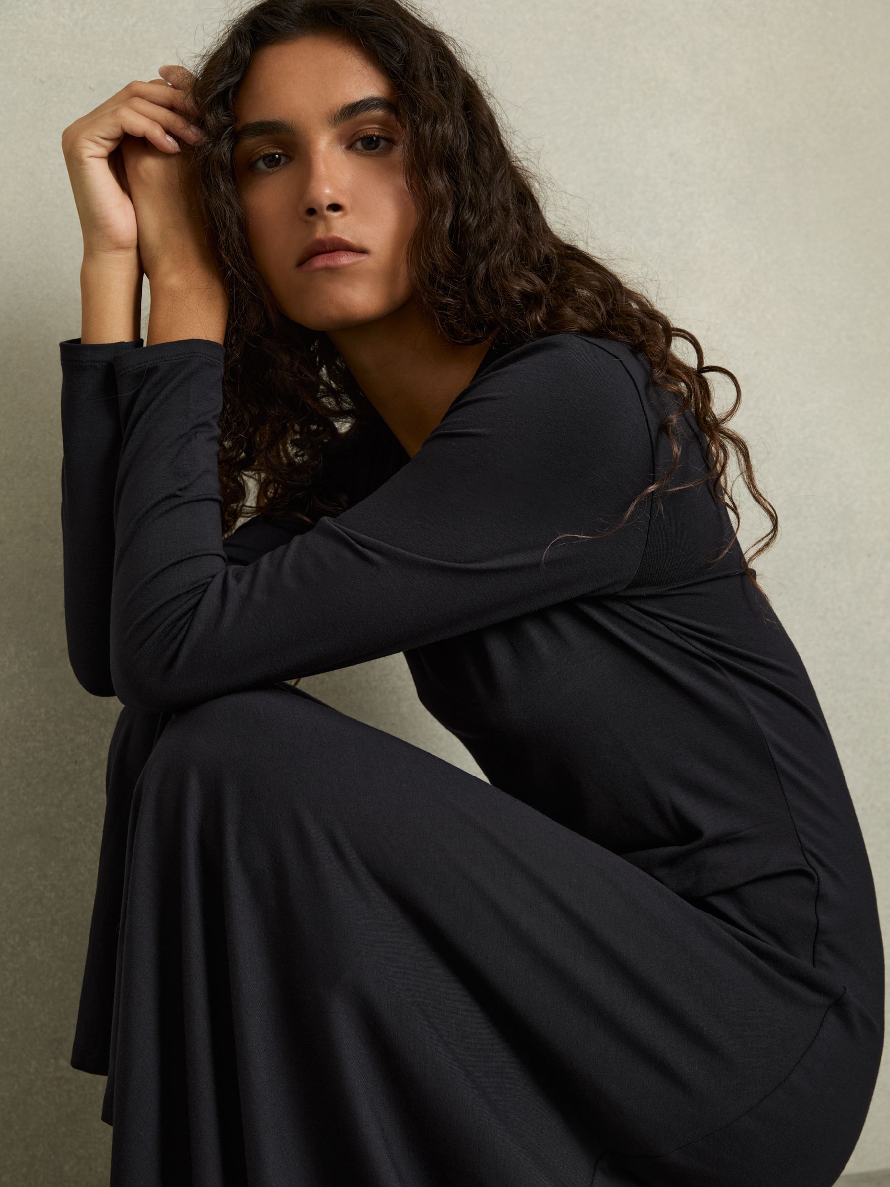 Jersey Draped Midi Dress in Navy - Image 3 of 6