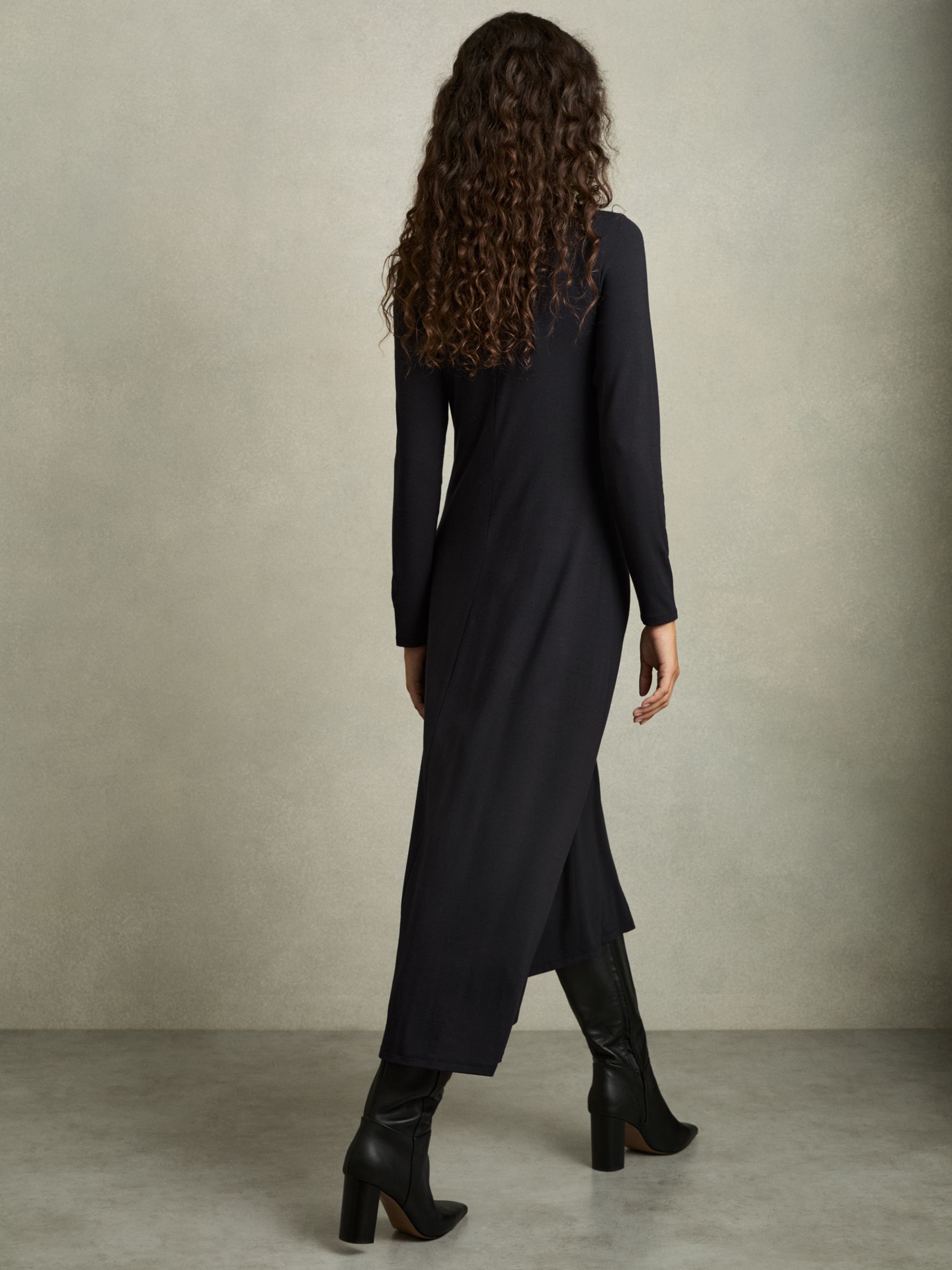 Jersey Draped Midi Dress in Navy - Image 5 of 6
