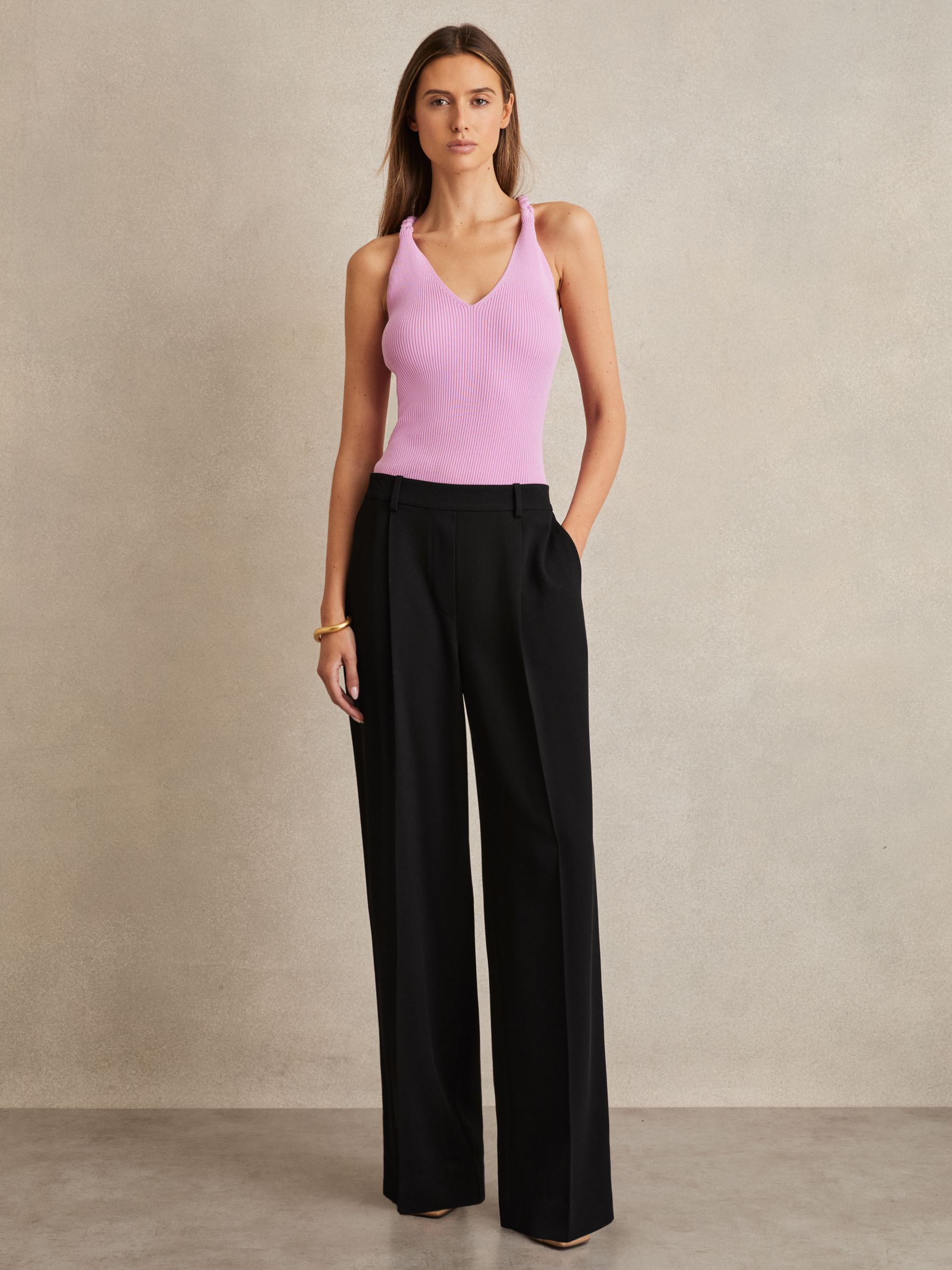 Elasticated-Waist Wide-Leg Twill Trousers in Black - Image 1 of 6