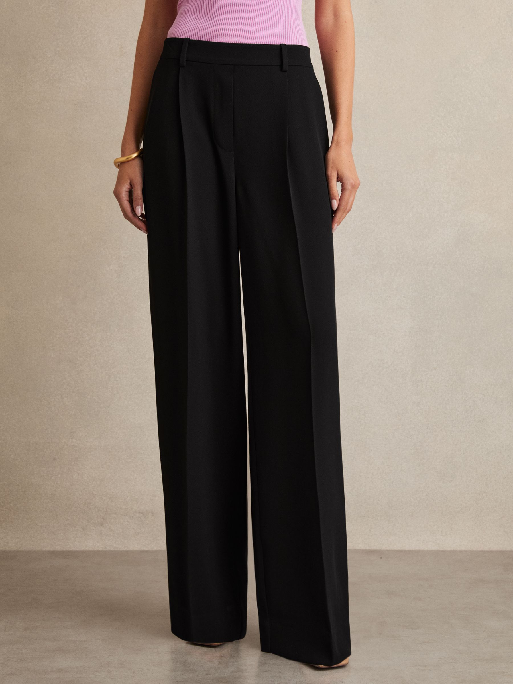 Elasticated-Waist Wide-Leg Twill Trousers in Black - Image 3 of 6