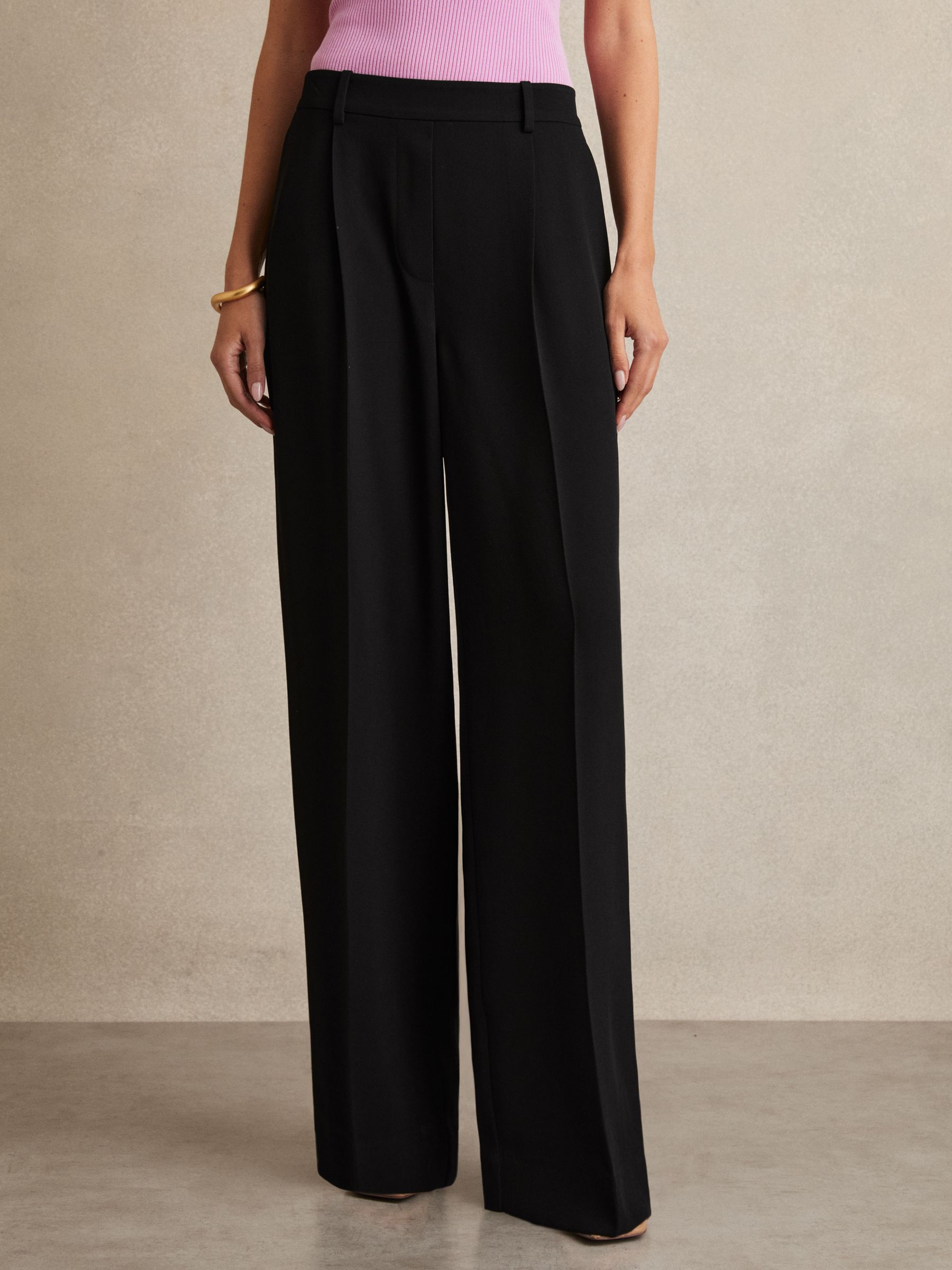 Petite Elasticated-Waist Wide-Leg Twill Trousers in Black - Image 3 of 7