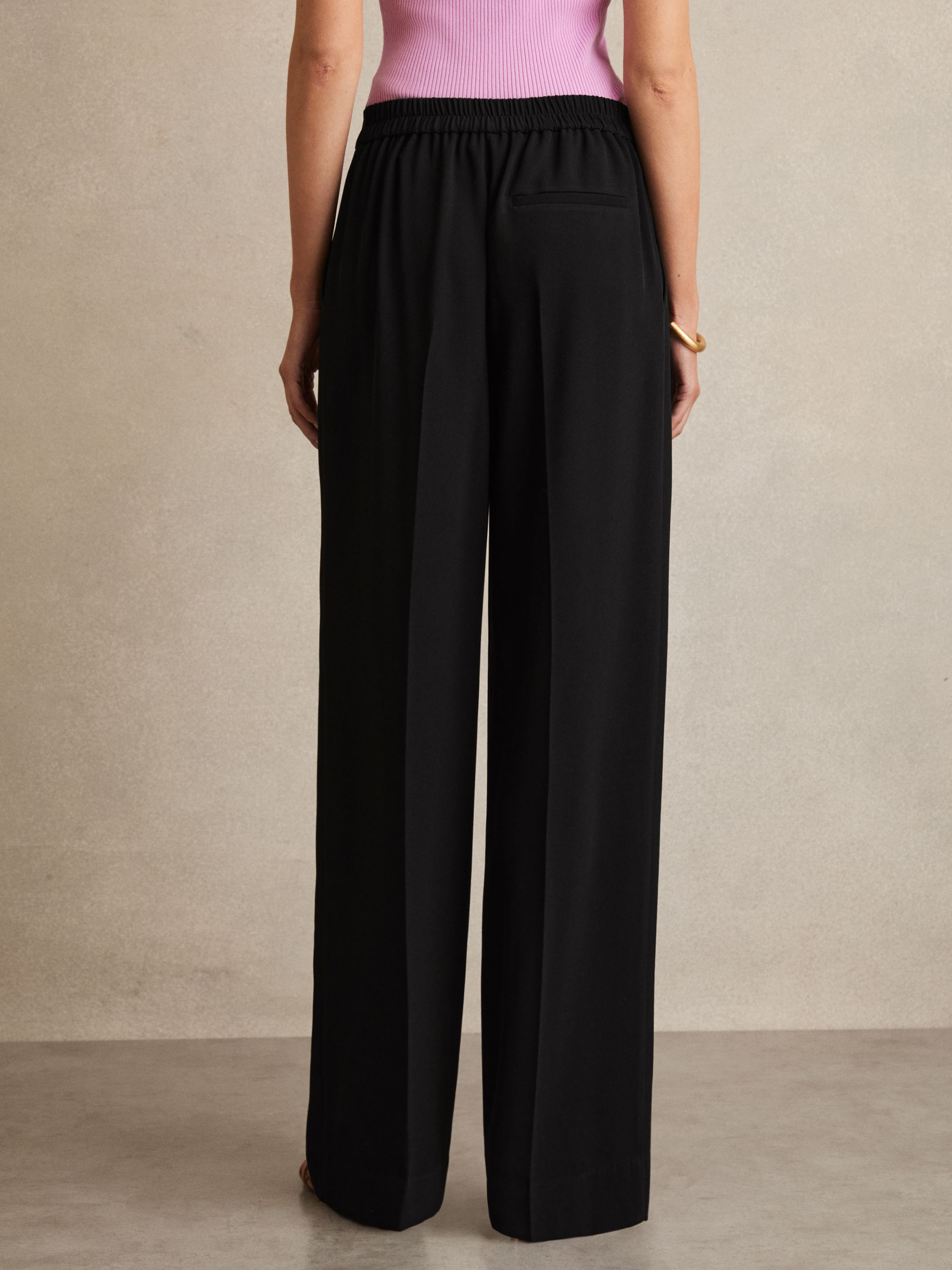 Petite Elasticated-Waist Wide-Leg Twill Trousers in Black - Image 5 of 7