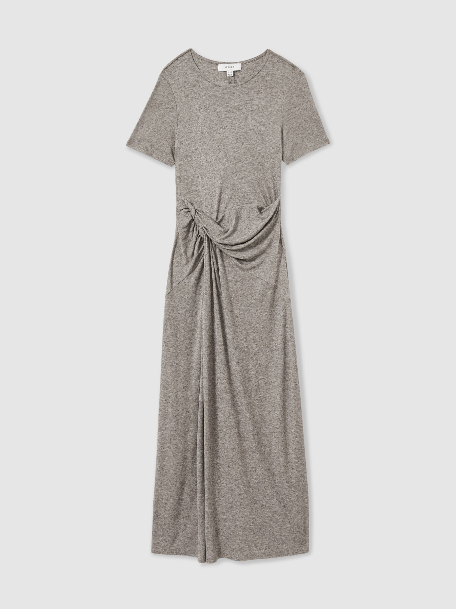Jersey Twist-Detail Midi Dress in Grey - Image 2 of 6