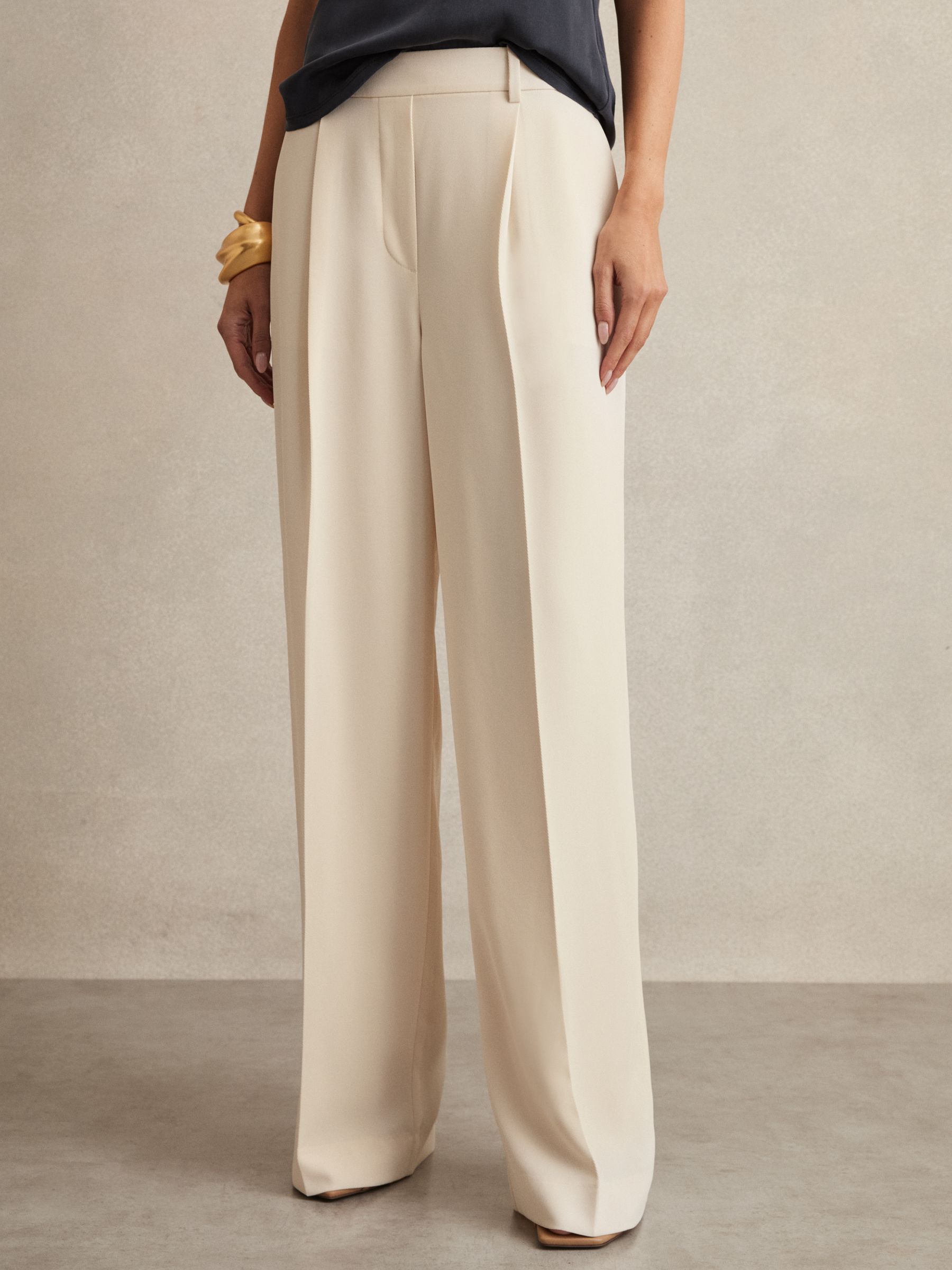 Petite Elasticated-Waist Wide-Leg Twill Trousers in Cream - Image 3 of 7