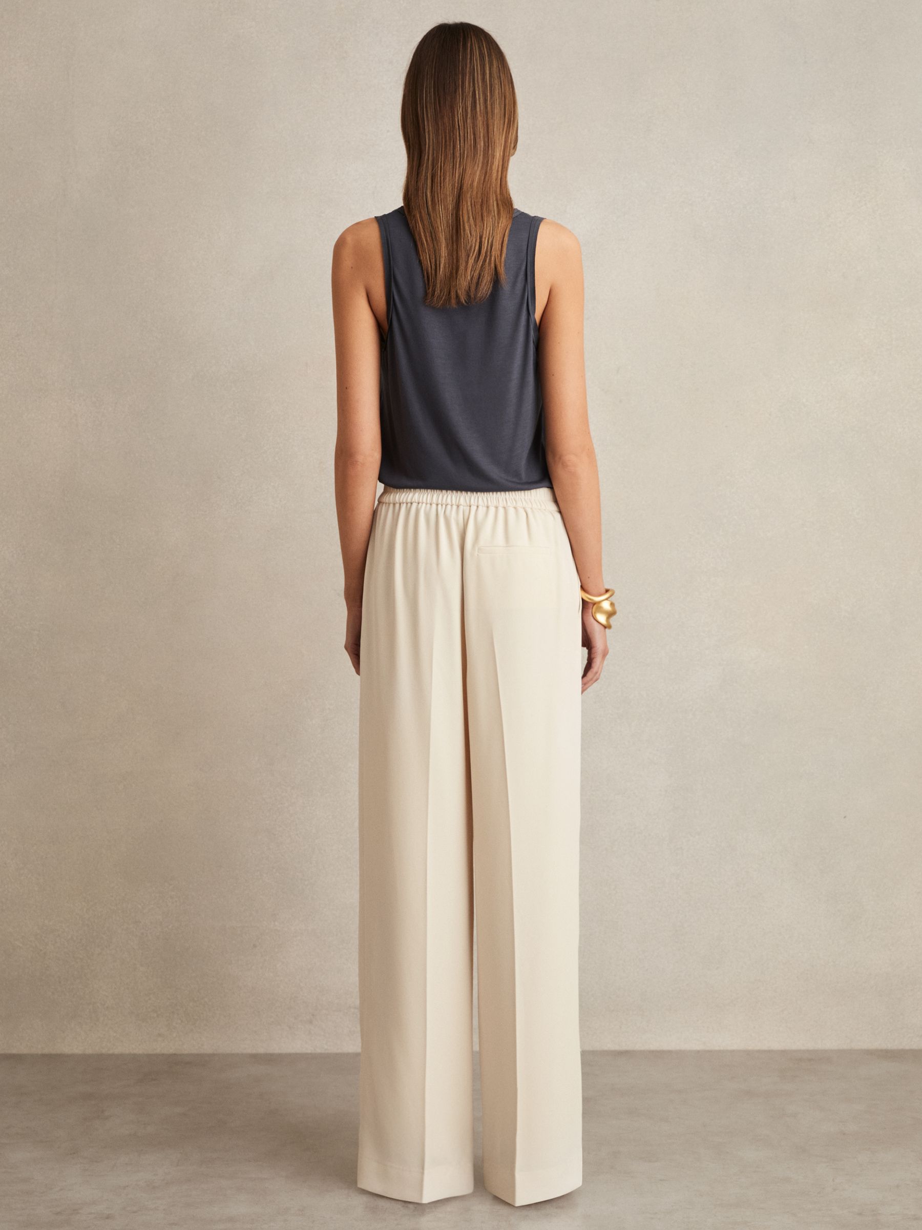 Petite Elasticated-Waist Wide-Leg Twill Trousers in Cream - Image 5 of 7