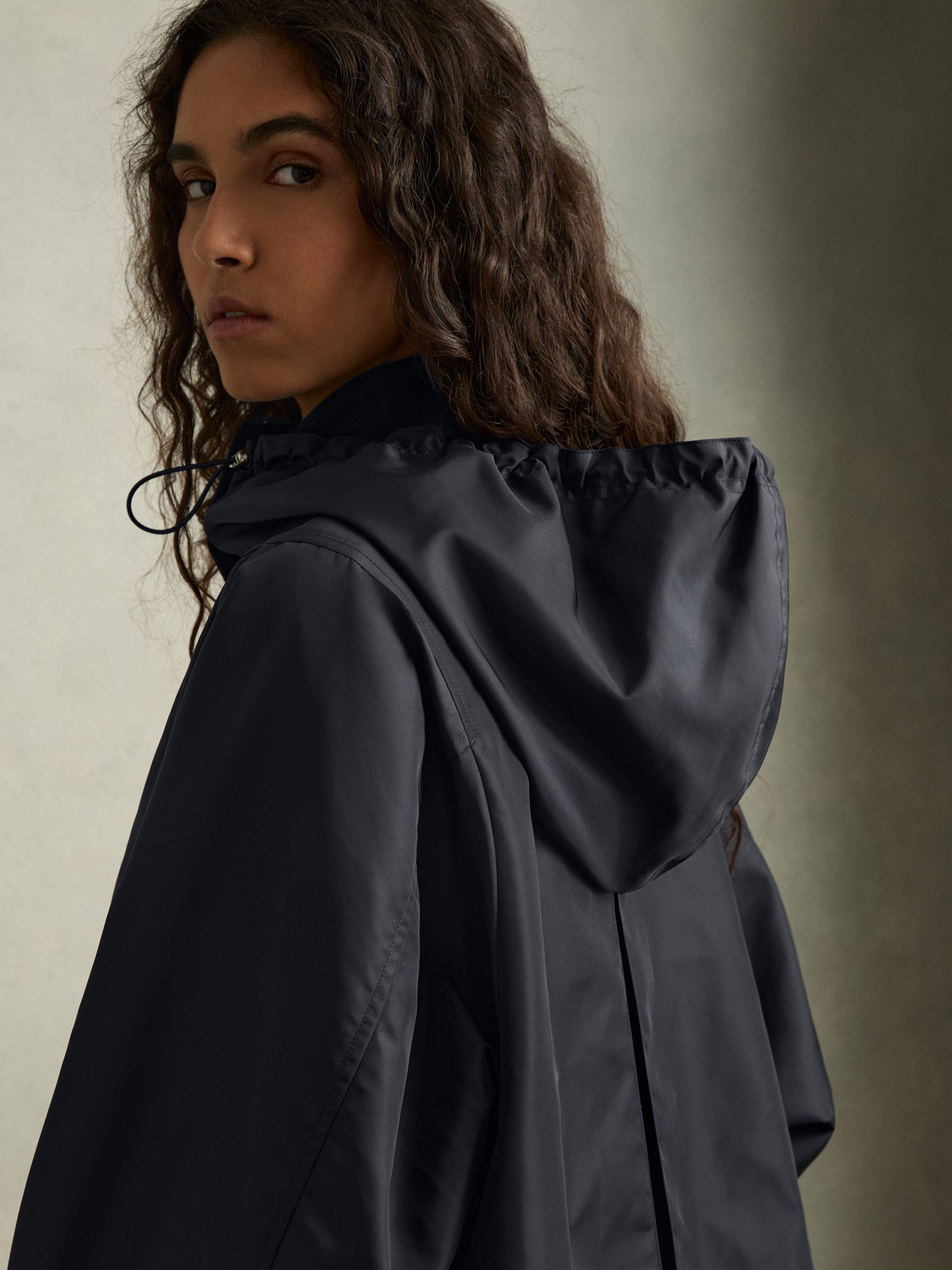 Technical Water-Repellent Hooded Jacket in Navy - Image 4 of 6
