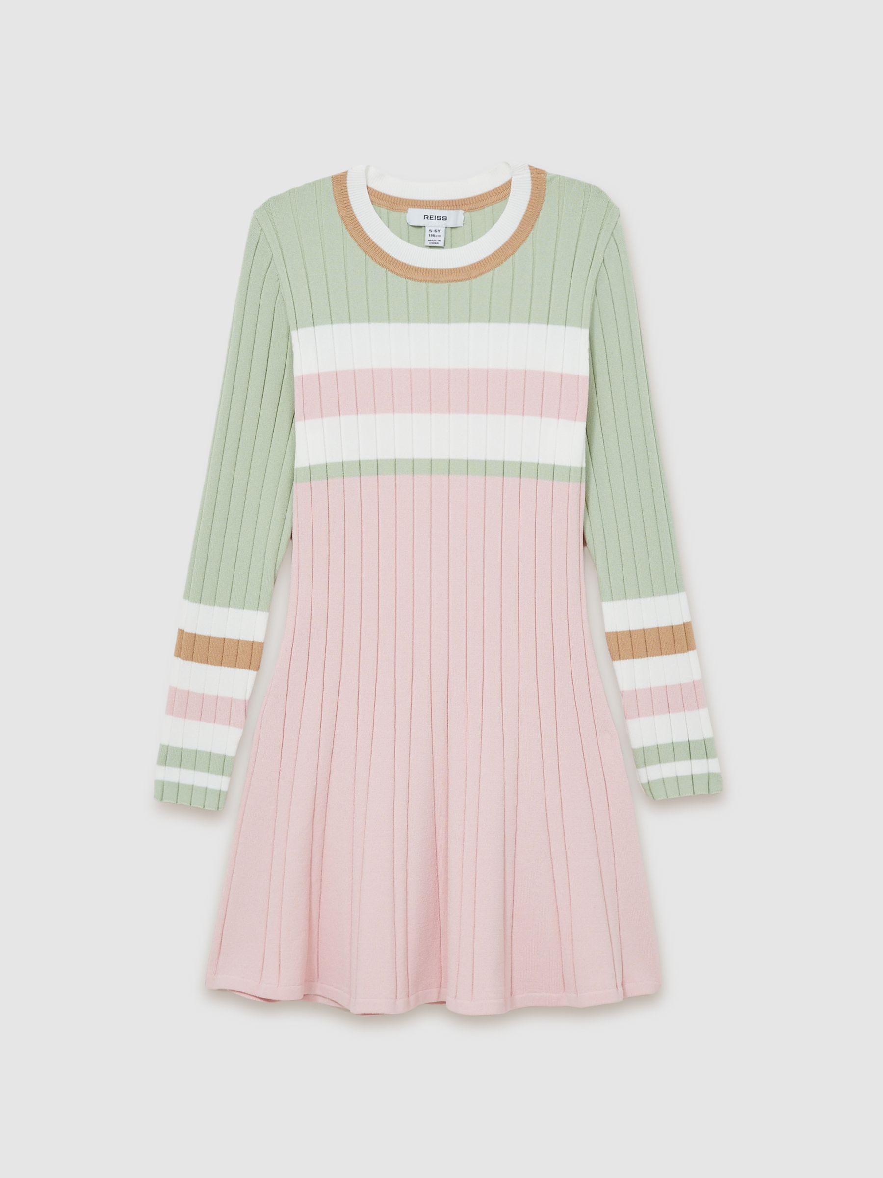 4-9 yrs Colour-Block Rib-Knit Skater Dress in Pink - Image 2 of 4