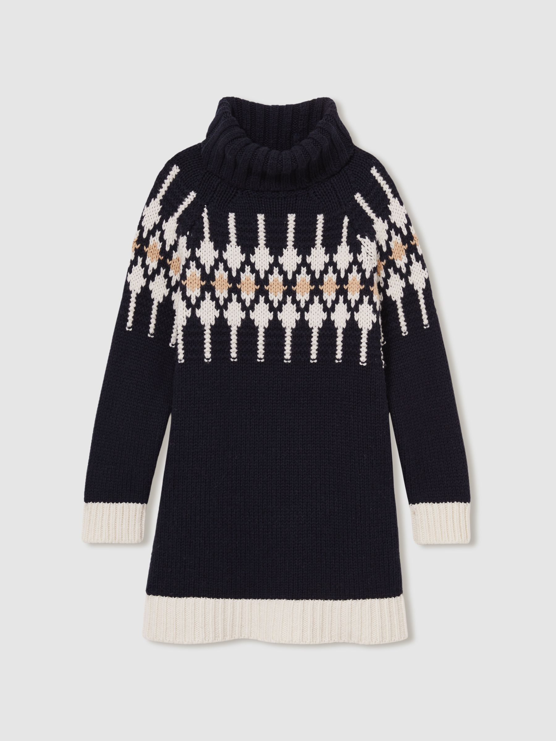 13-14 yrs Wool-Blend Fair Isle Roll-Neck Dress in Navy - Image 1 of 4
