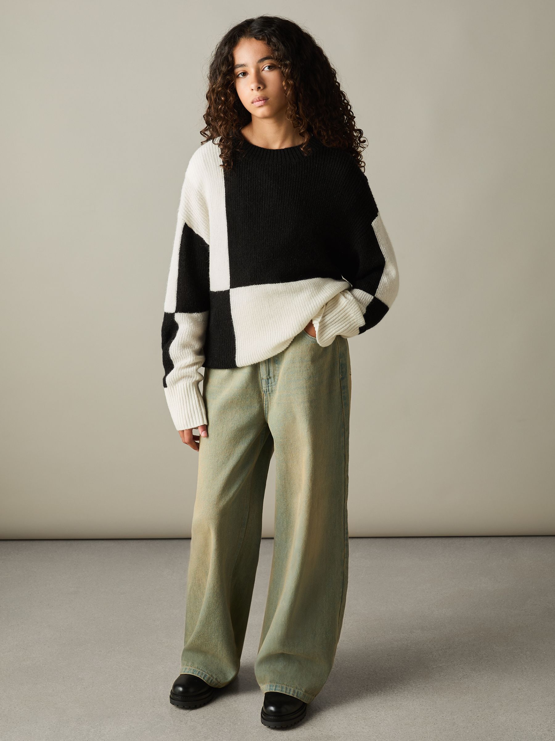 13-14 yrs Colourblock-Intarsia Jumper with Wool and Alpaca in Black - Image 3 of 4