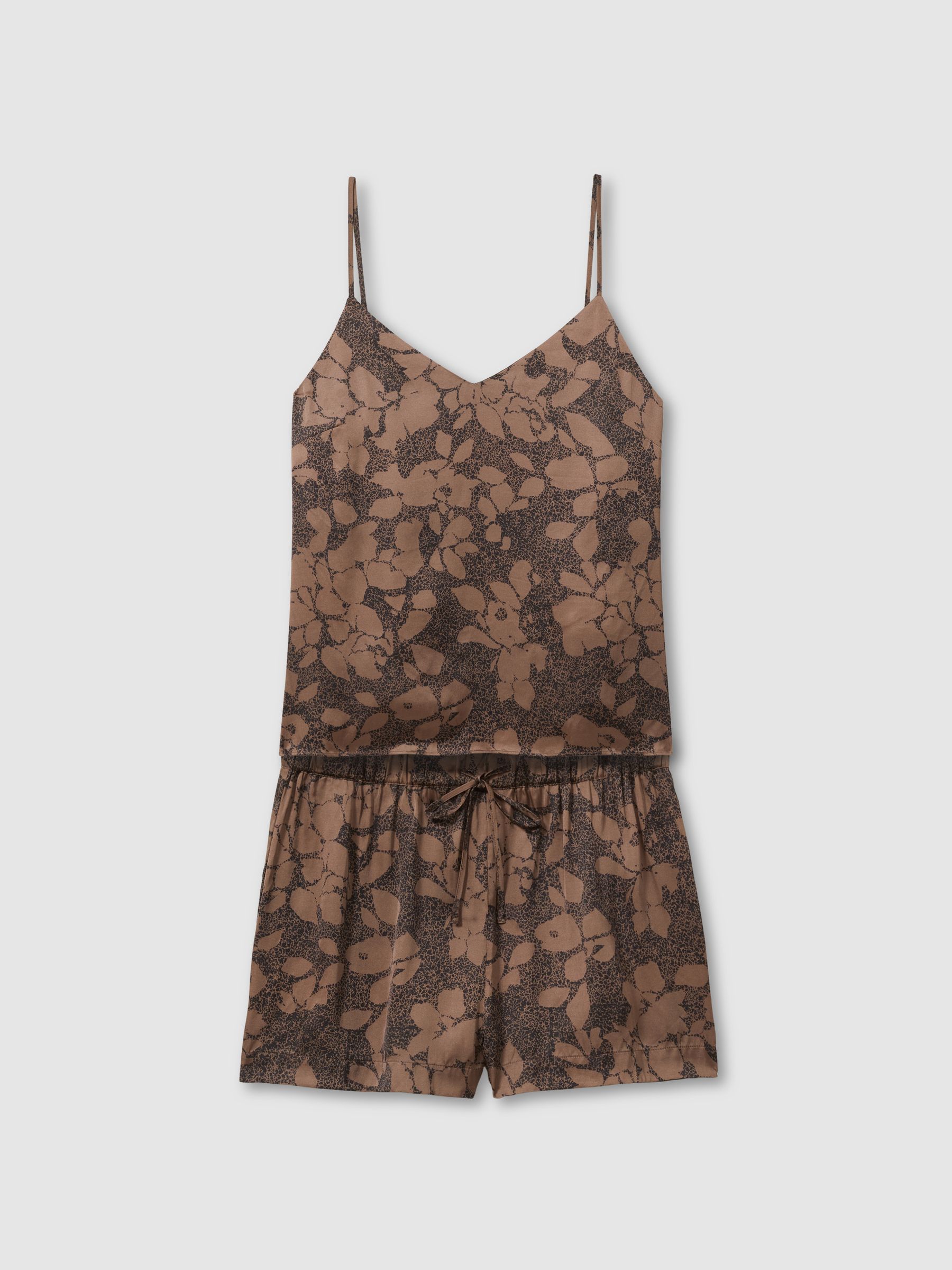 Satin Printed Pyjama Set in Mink/Black - Image 2 of 5
