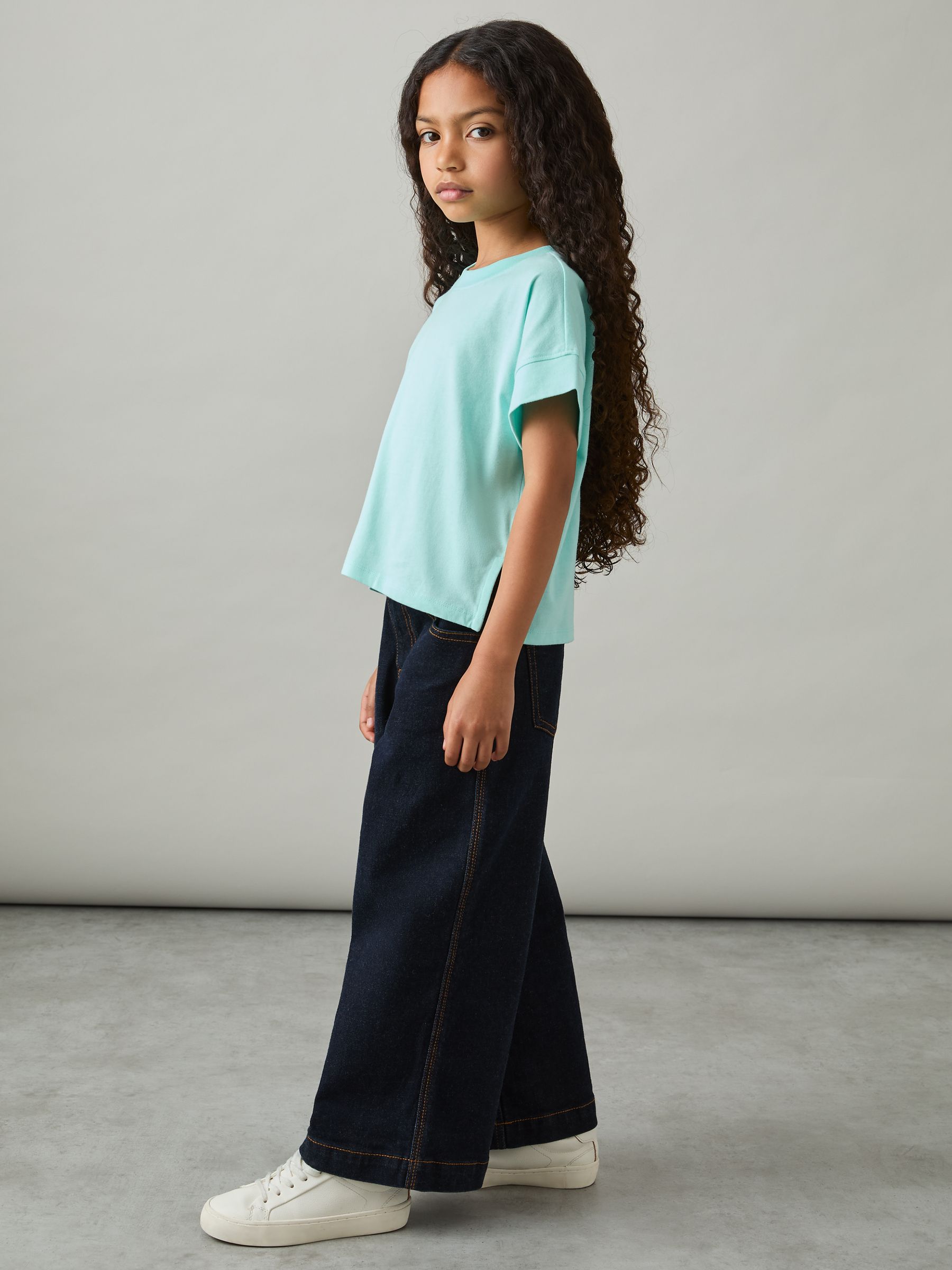 4-9 yrs Cotton Oversized Short-Sleeve T-Shirt in Aqua - Image 1 of 4