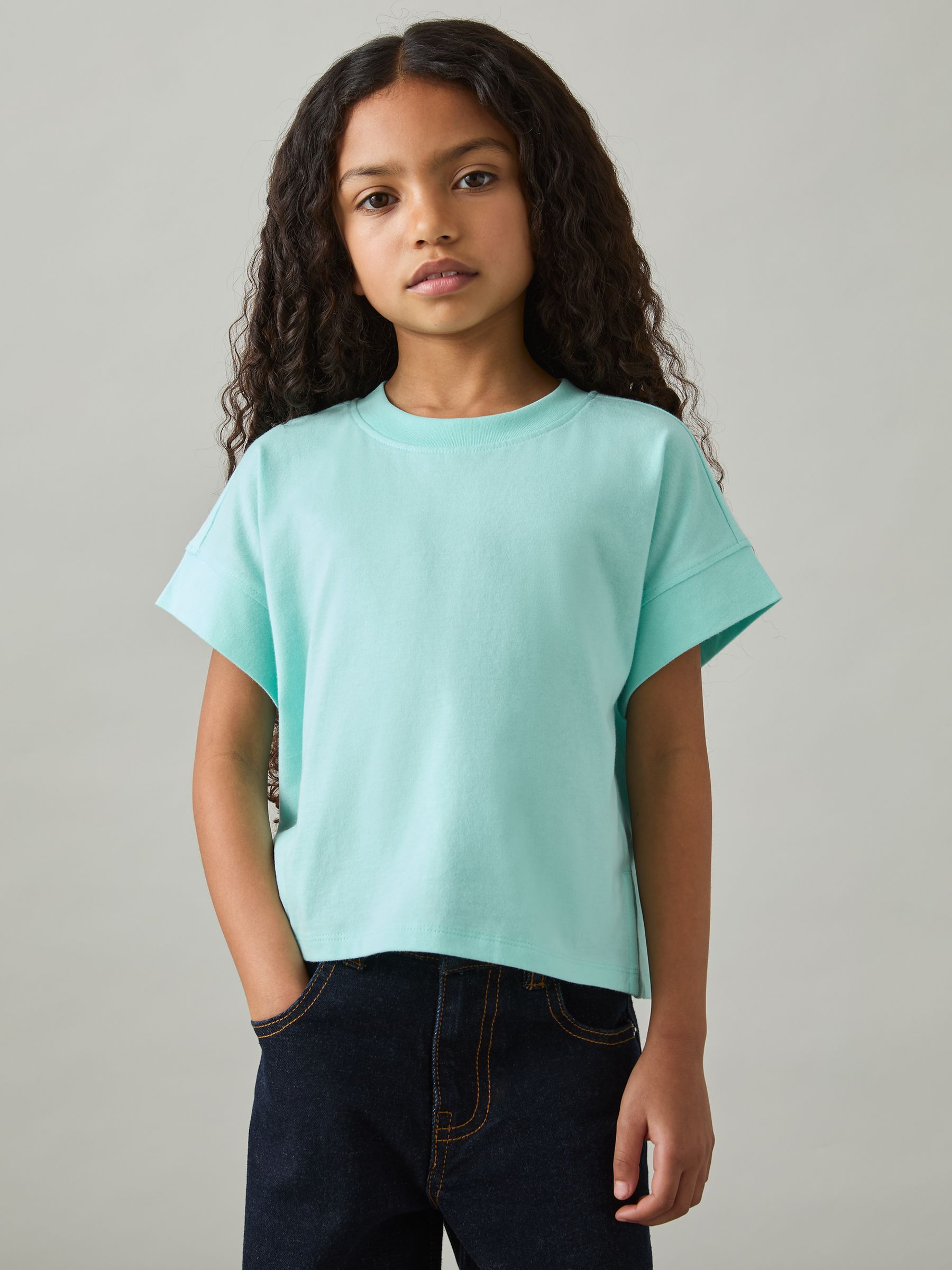 4-9 yrs Cotton Oversized Short-Sleeve T-Shirt in Aqua - Image 3 of 4