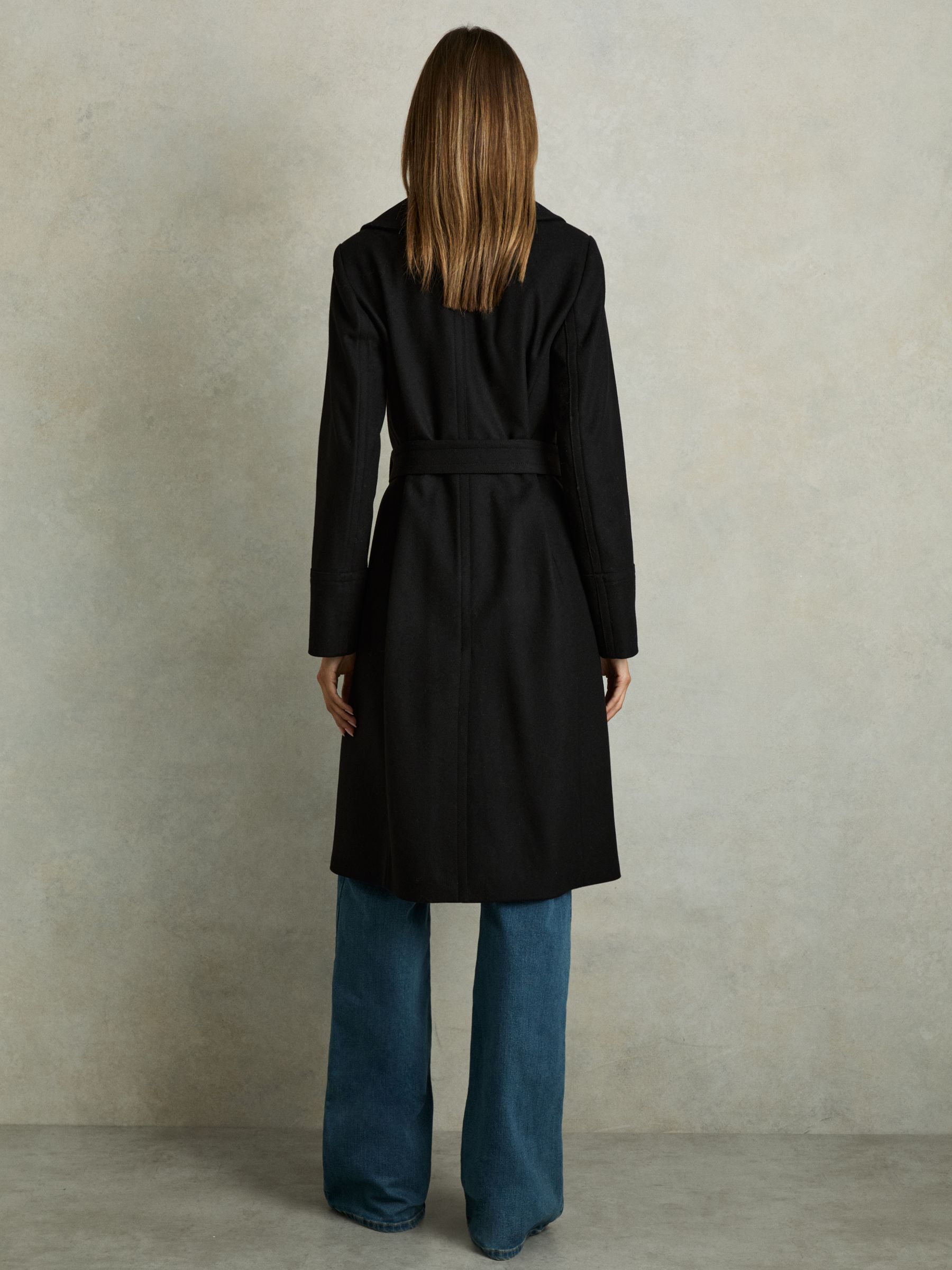 Petite Wool Blend Belted Double Breasted Coat With Cashmere in Black - Image 5 of 7