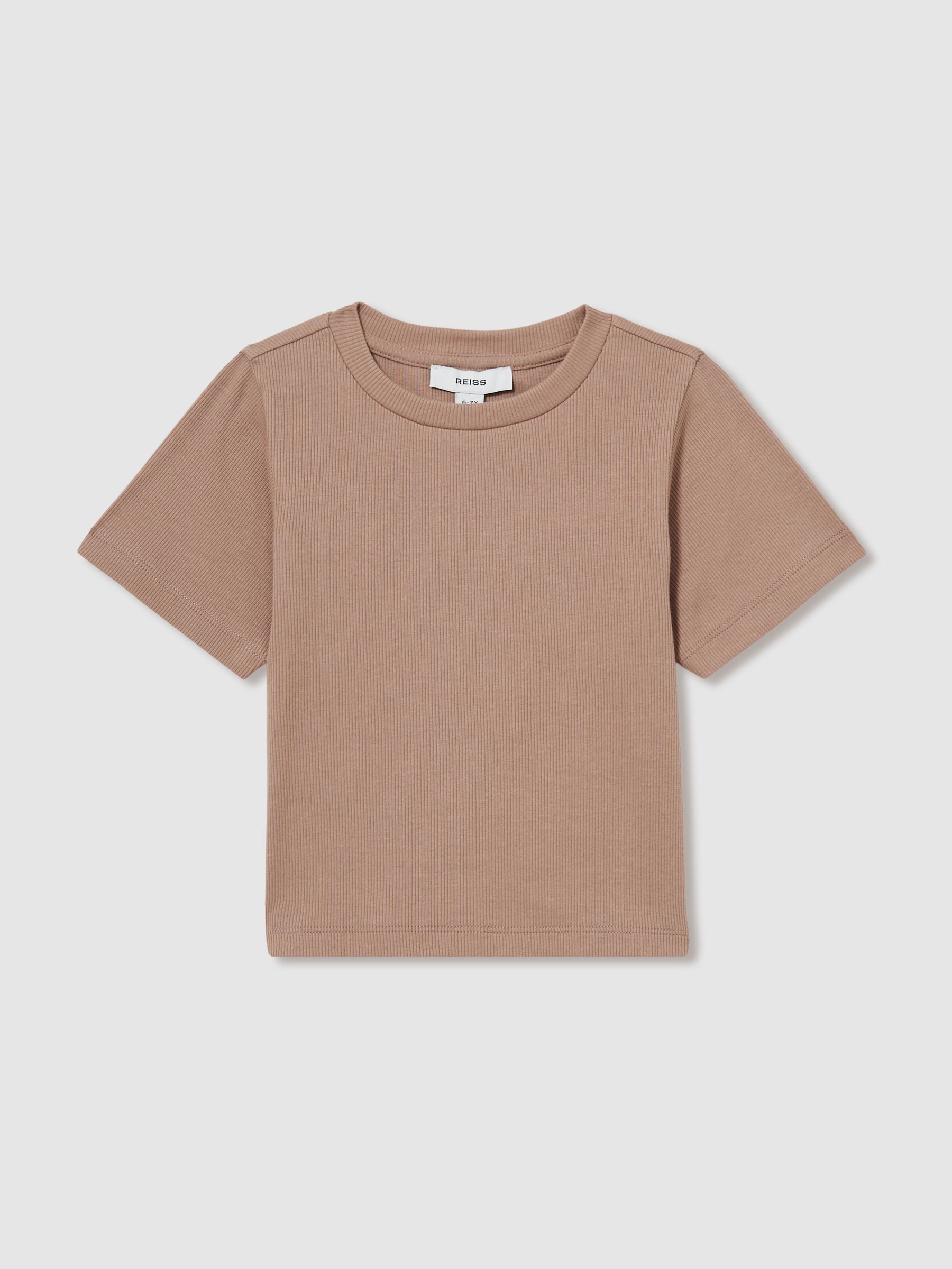 4-9 yrs Cotton-Jersey Ribbed Short-Sleeve T-Shirt in Berry - Image 2 of 4