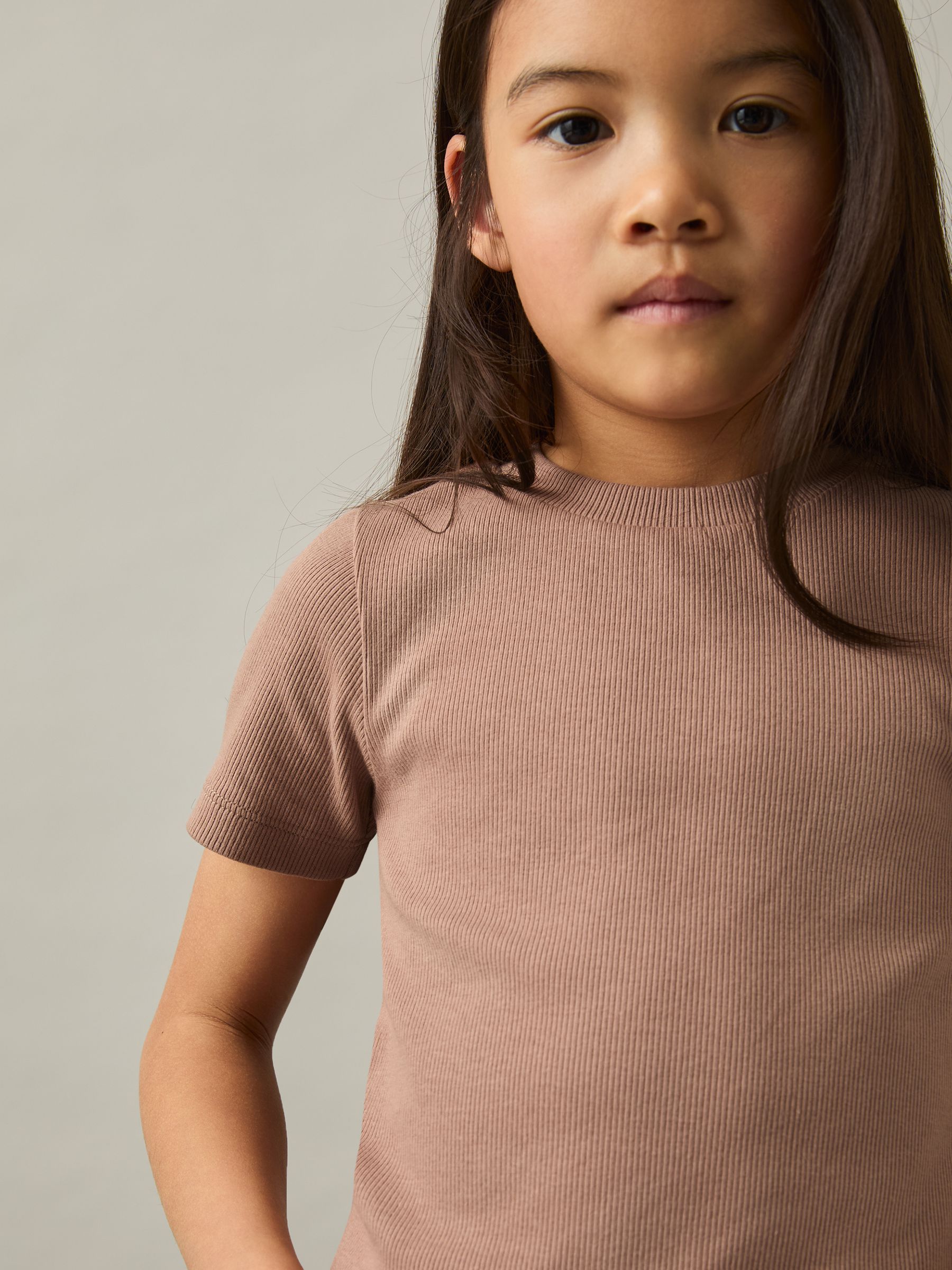 4-9 yrs Cotton-Jersey Ribbed Short-Sleeve T-Shirt in Berry - Image 3 of 4