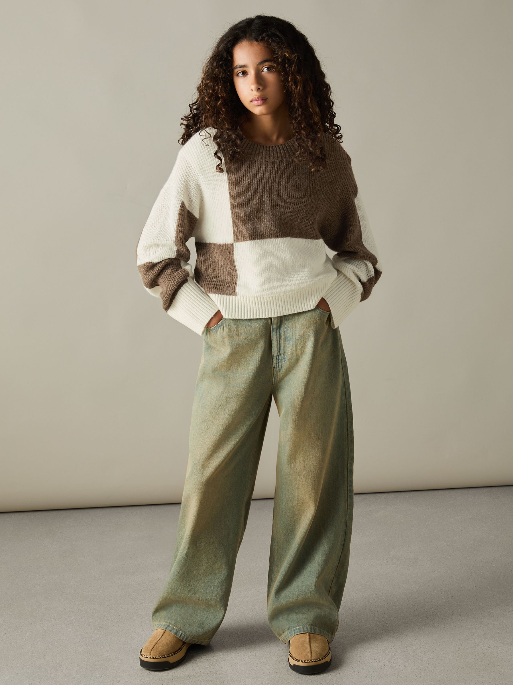 13-14 yrs Colourblock-Intarsia Jumper with Wool and Alpaca in Brown - Image 3 of 4