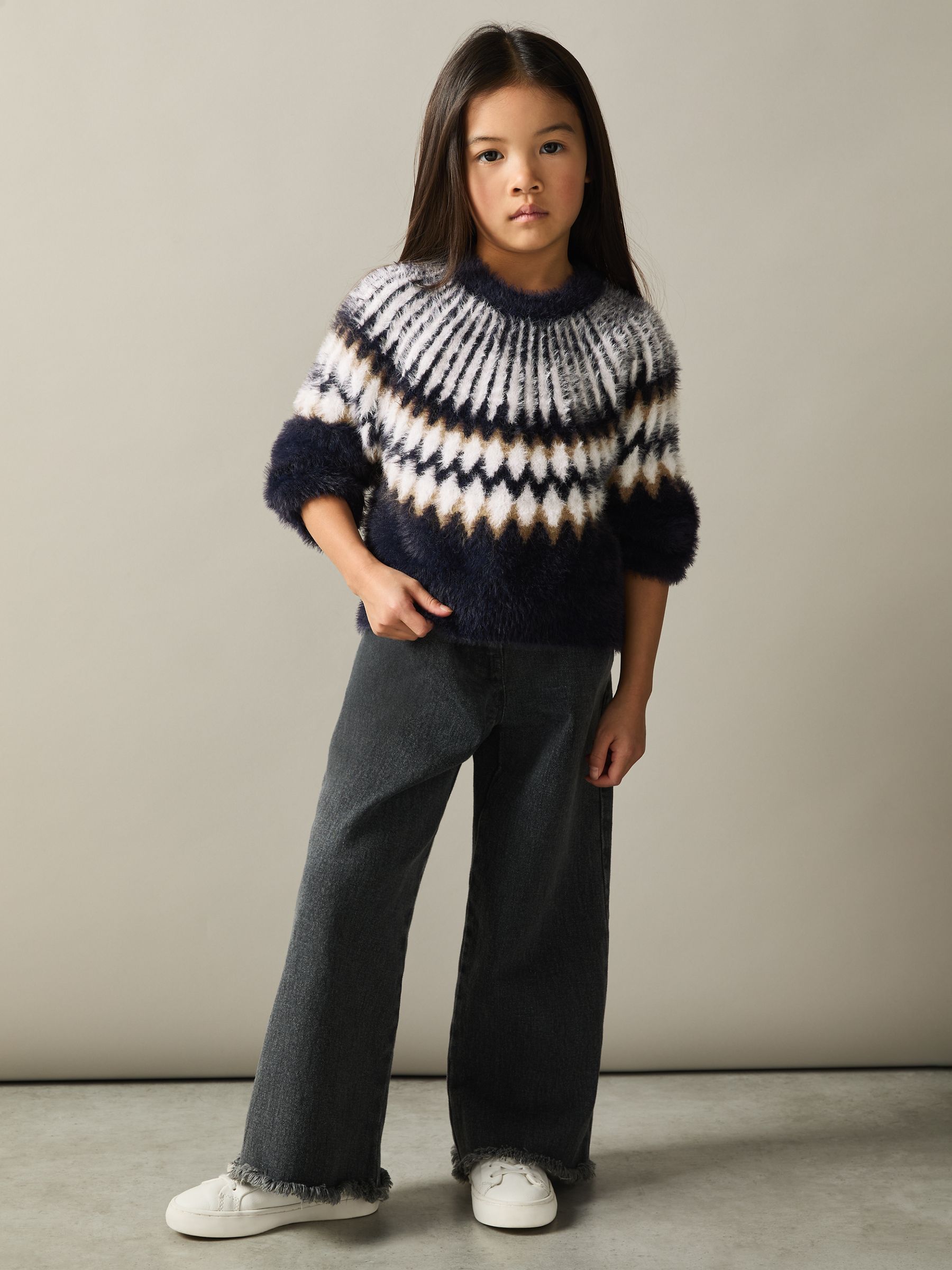 9-13 yrs Fair Isle Jumper With Wool in Navy - Image 3 of 4