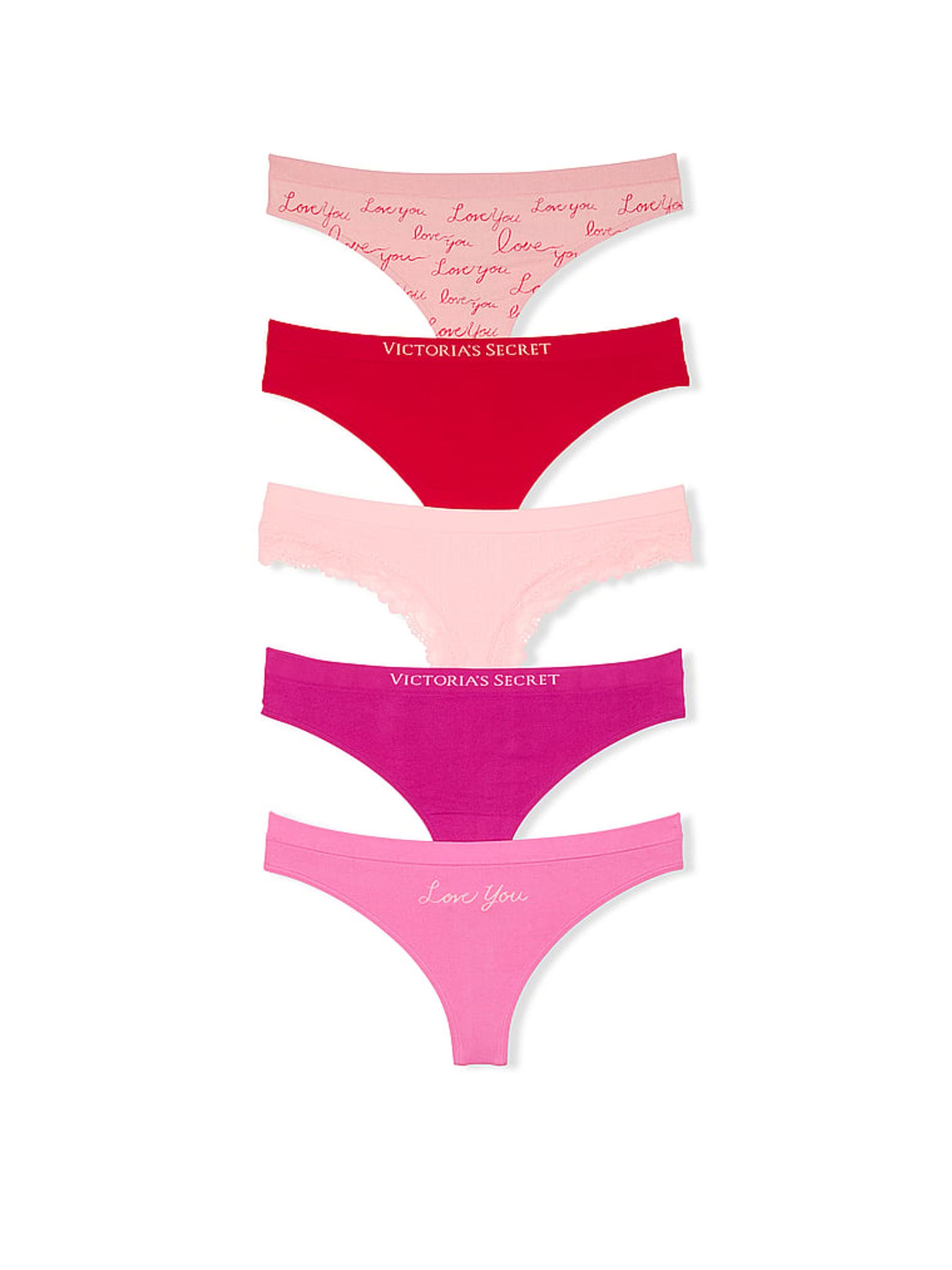 Pink/Red/Pink Thong 5 Pack Knickers - Image 1 of 3