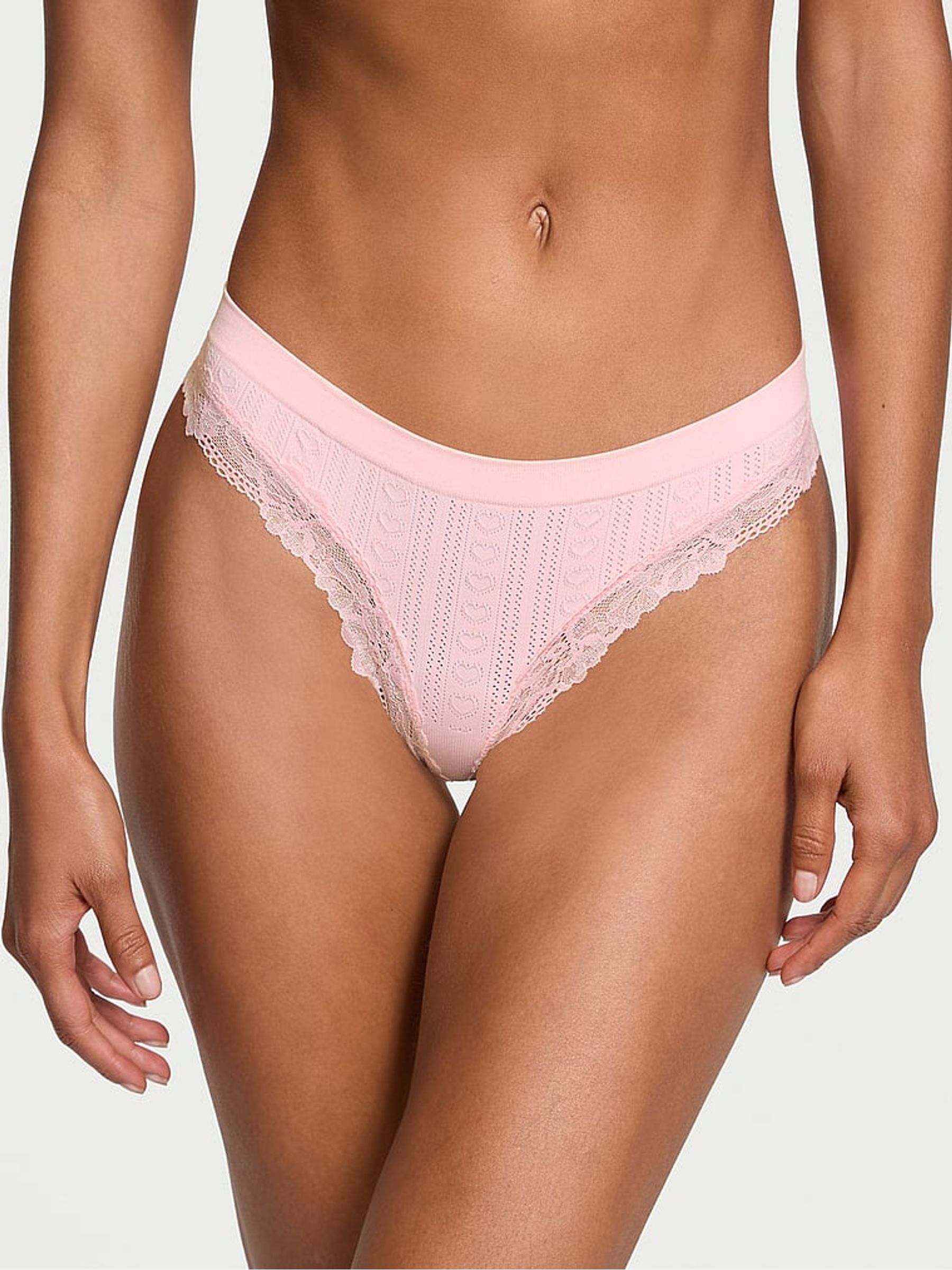 Pretty Blossom Pink Thong Heart Pointelle Knickers - Image 1 of 3