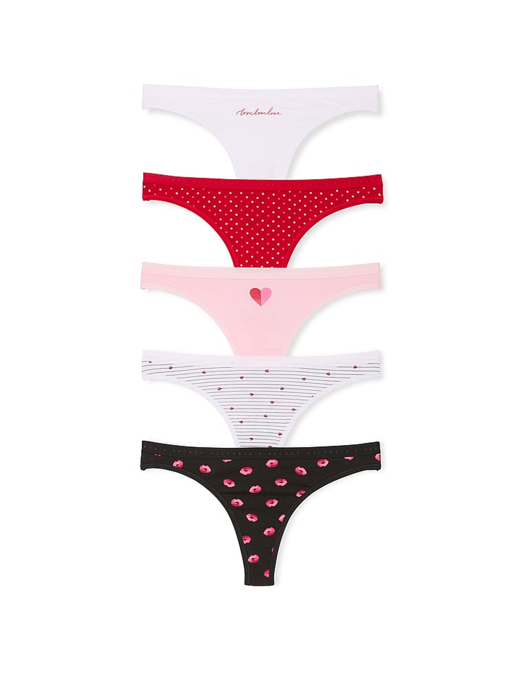 White/Red/Pink/Black Thong 5 Pack Knickers - Image 1 of 1