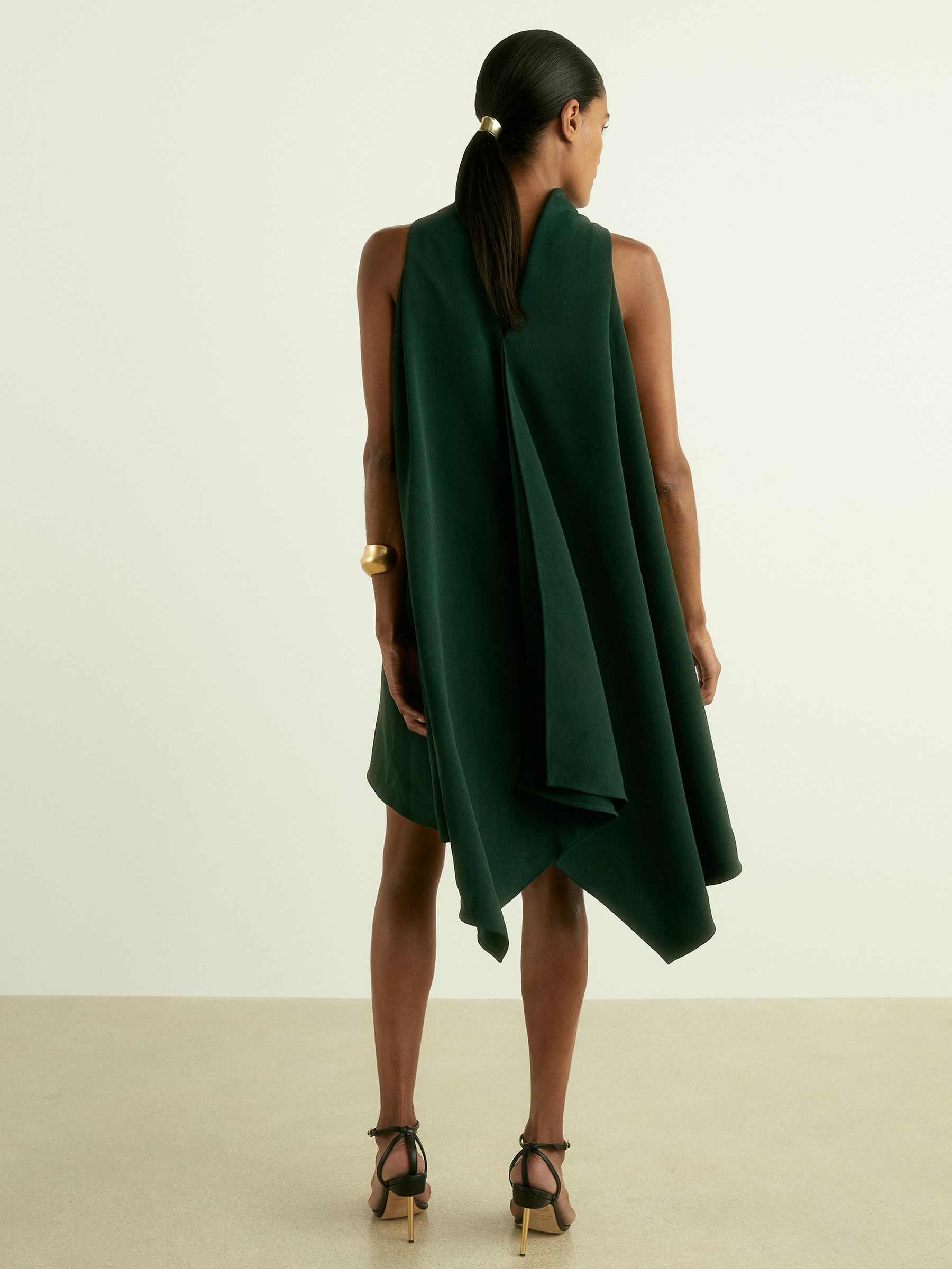 High-Neck Drape Back Mini Dress in Green - Image 4 of 6