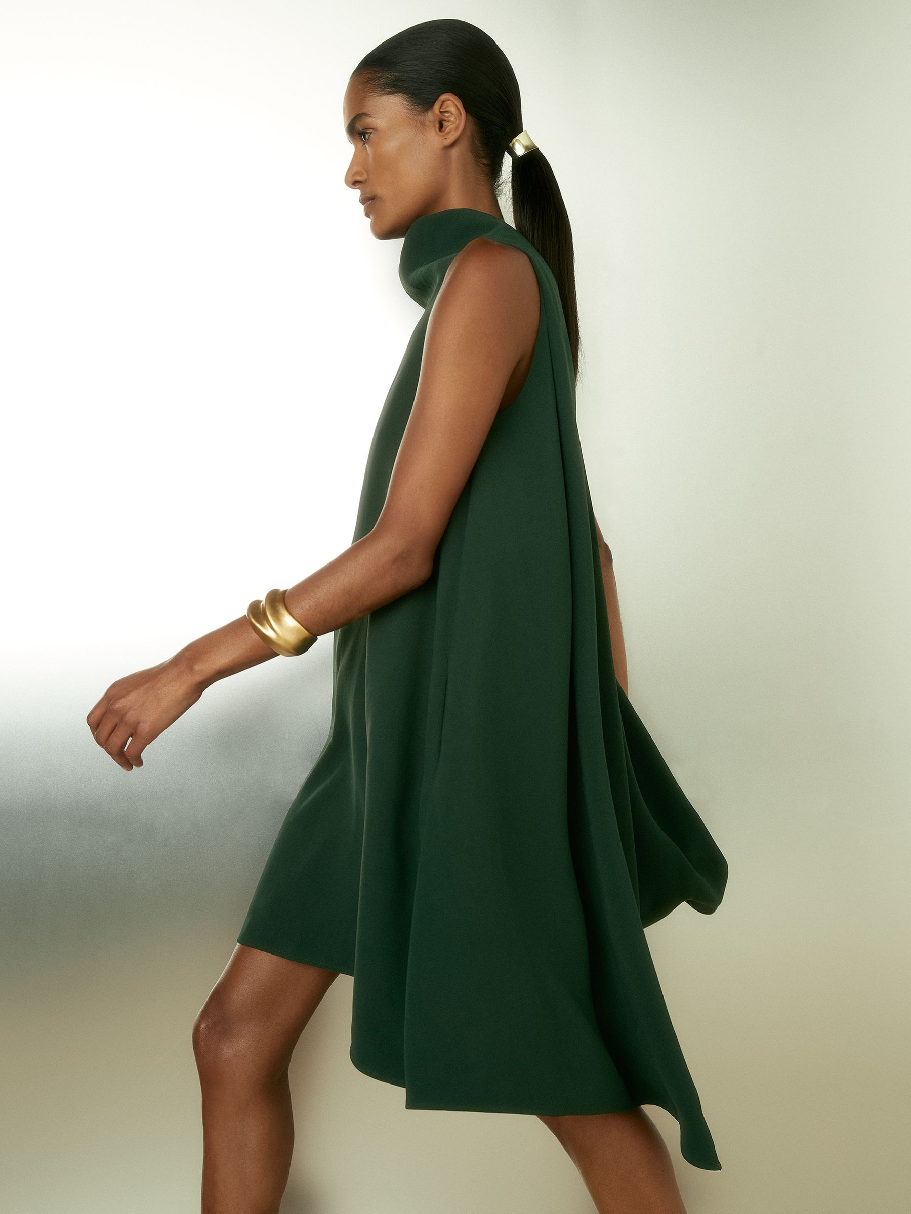 High-Neck Drape Back Mini Dress in Green - Image 5 of 6