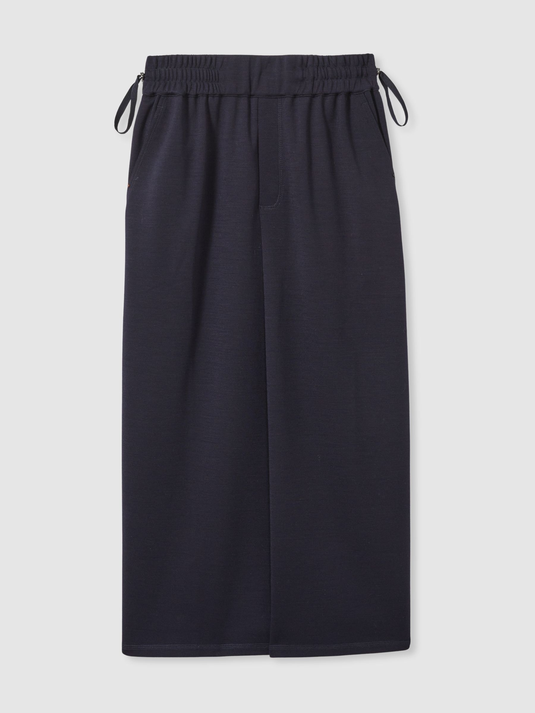 Wool-Blend Ruched Jersey Midi Skirt in Navy - Image 2 of 6