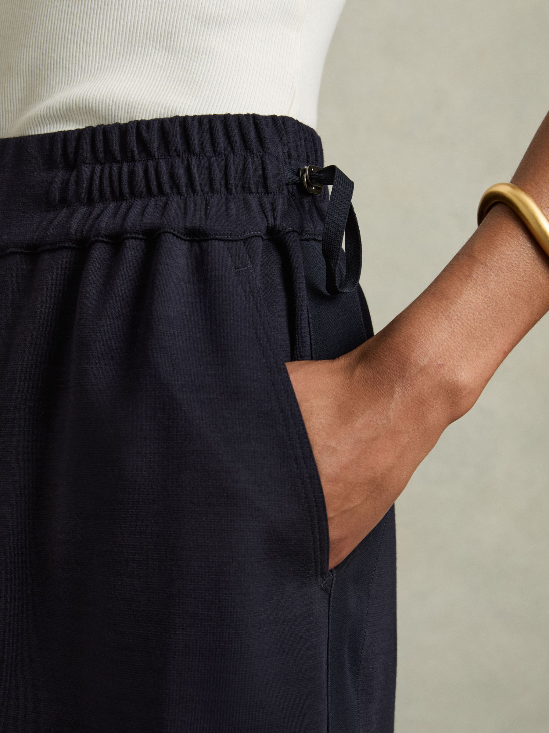 Wool-Blend Ruched Jersey Midi Skirt in Navy - Image 4 of 6