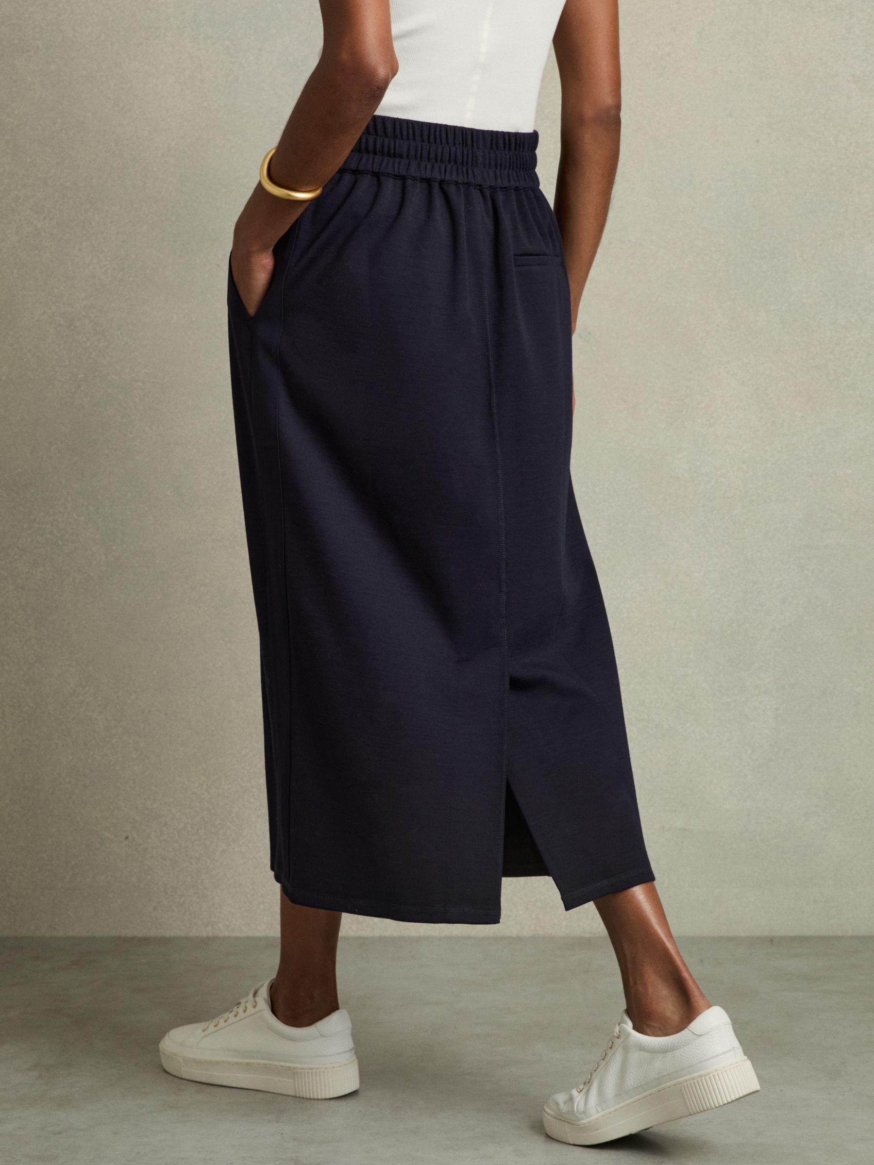 Wool-Blend Ruched Jersey Midi Skirt in Navy - Image 5 of 6