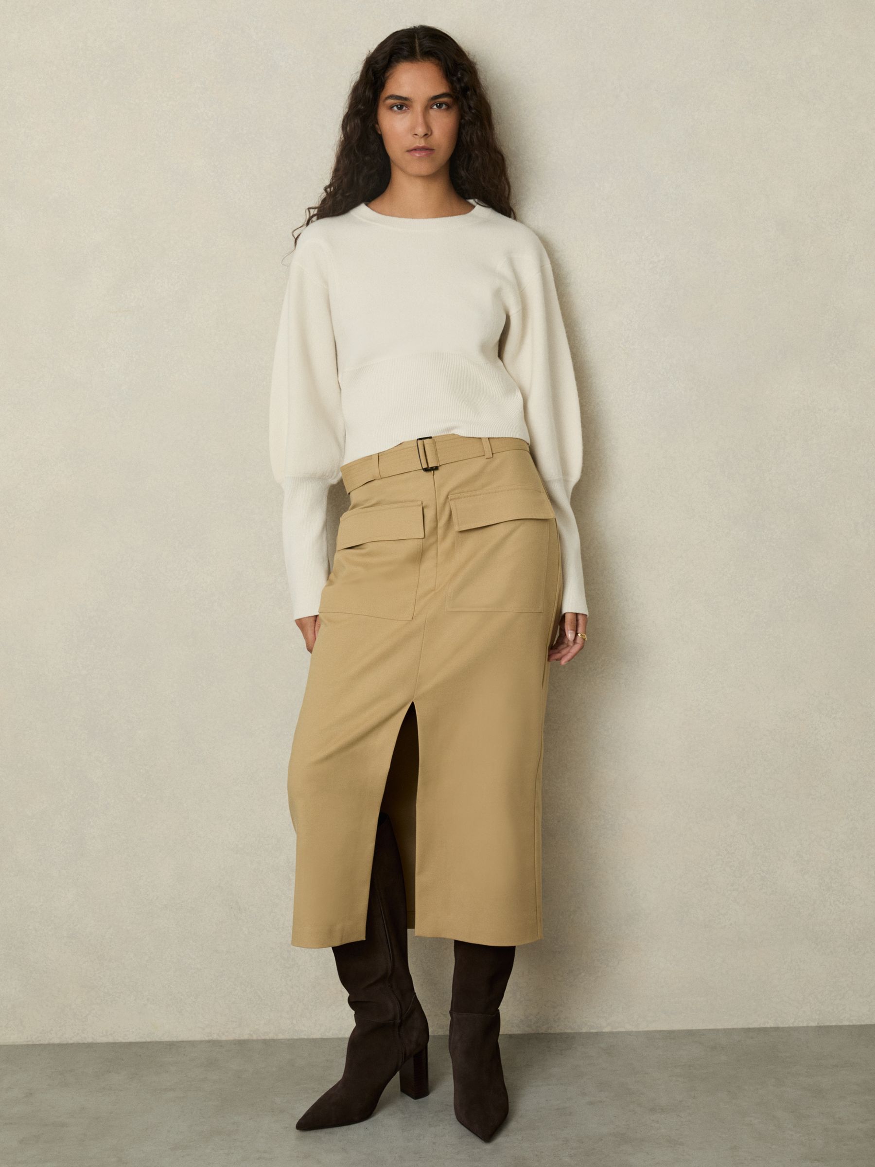 Wool-Blend Balloon-Sleeve Cropped Jumper in Cream - Image 3 of 7