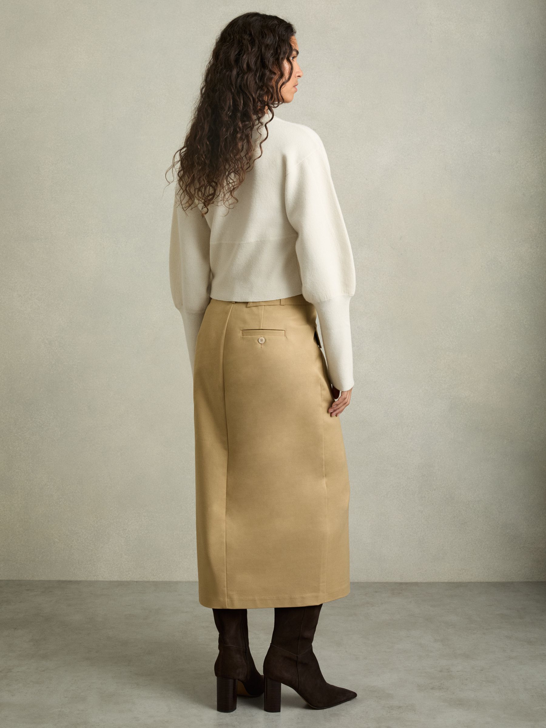 Wool-Blend Balloon-Sleeve Cropped Jumper in Cream - Image 5 of 7