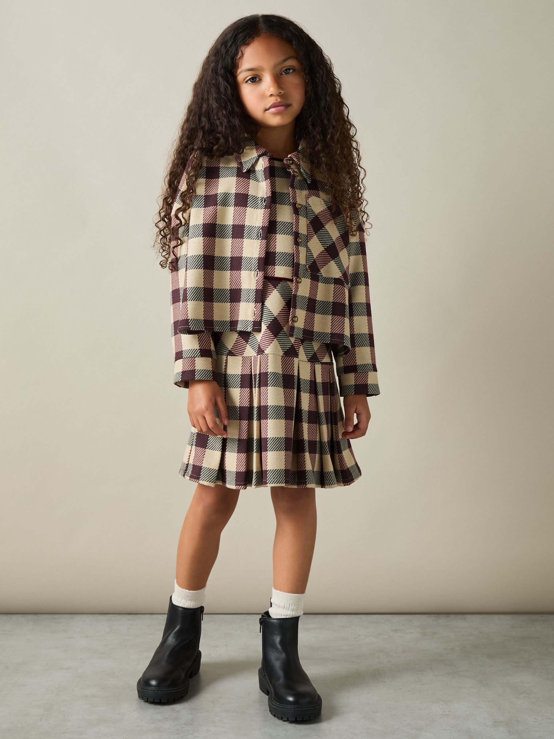 9-13 yrs Oversized Woven Check Shirt in Burgundy - Image 1 of 4