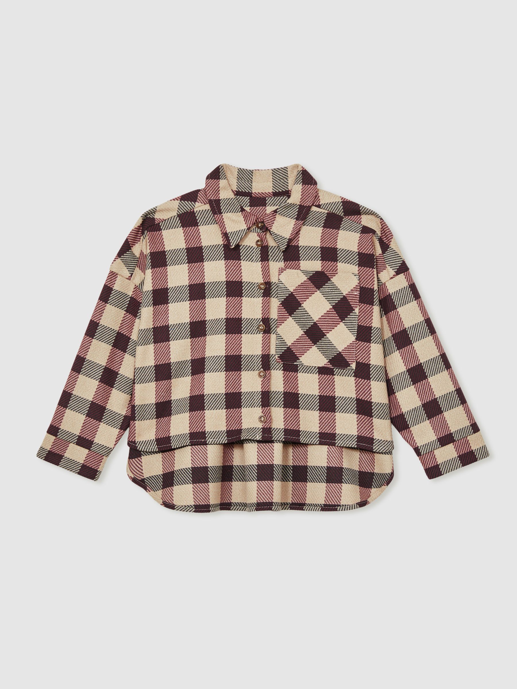 9-13 yrs Oversized Woven Check Shirt in Burgundy - Image 2 of 4
