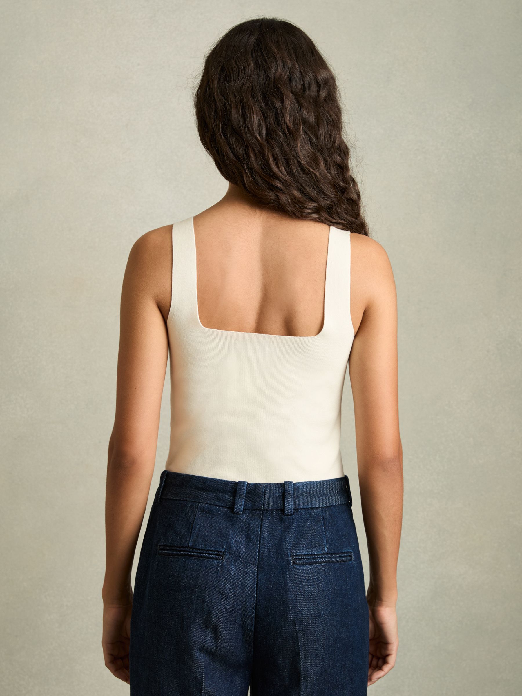 Knitted Square Neck Vest in Ivory - Image 4 of 7