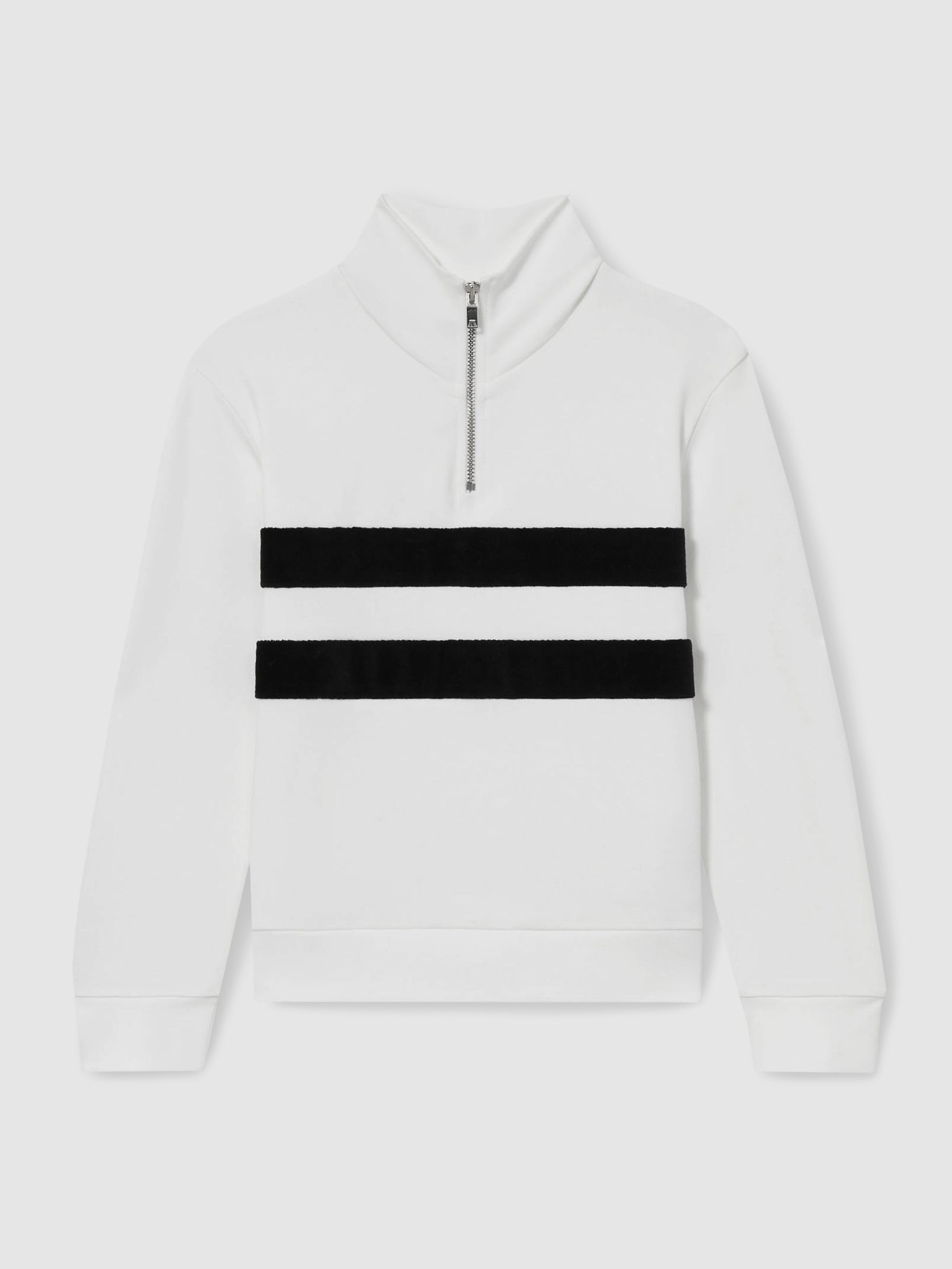 Interlock Velour-Stripe Half-Zip Sweatshirt in White/Emerald Green - Image 1 of 4