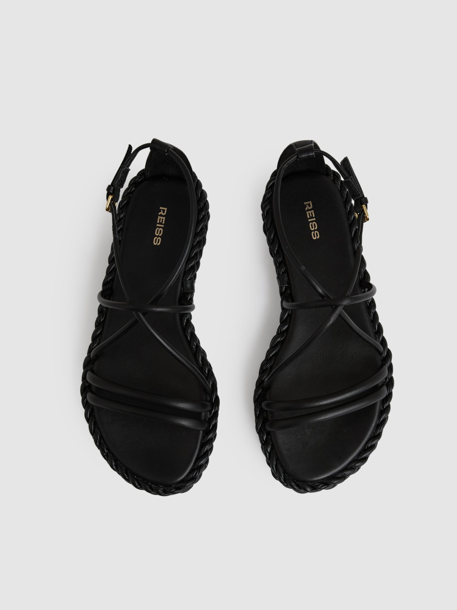 Leather Braided Flat Sandals in Black - Image 3 of 5